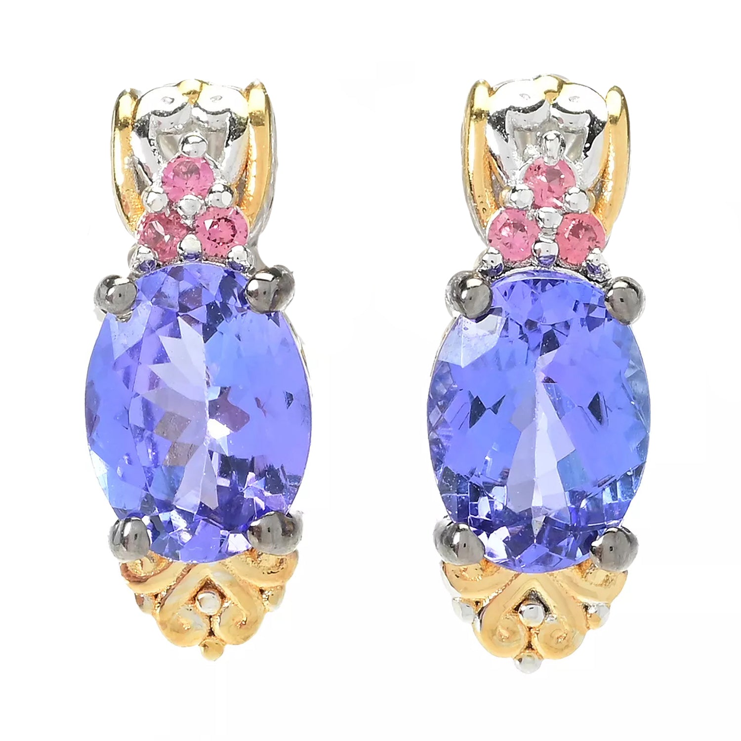 Gems en Vogue 2.66ctw Tanzanite & Padparadscha Sapphire Stud Earrings