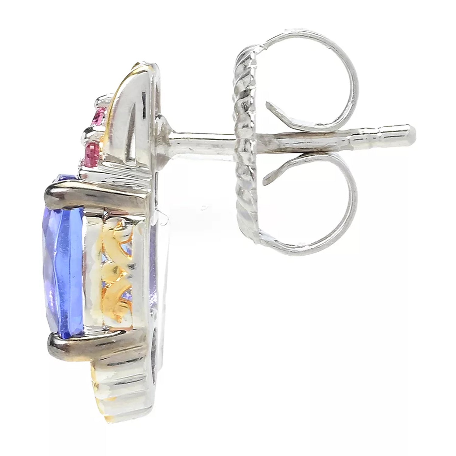 Gems en Vogue 2.66ctw Tanzanite & Padparadscha Sapphire Stud Earrings