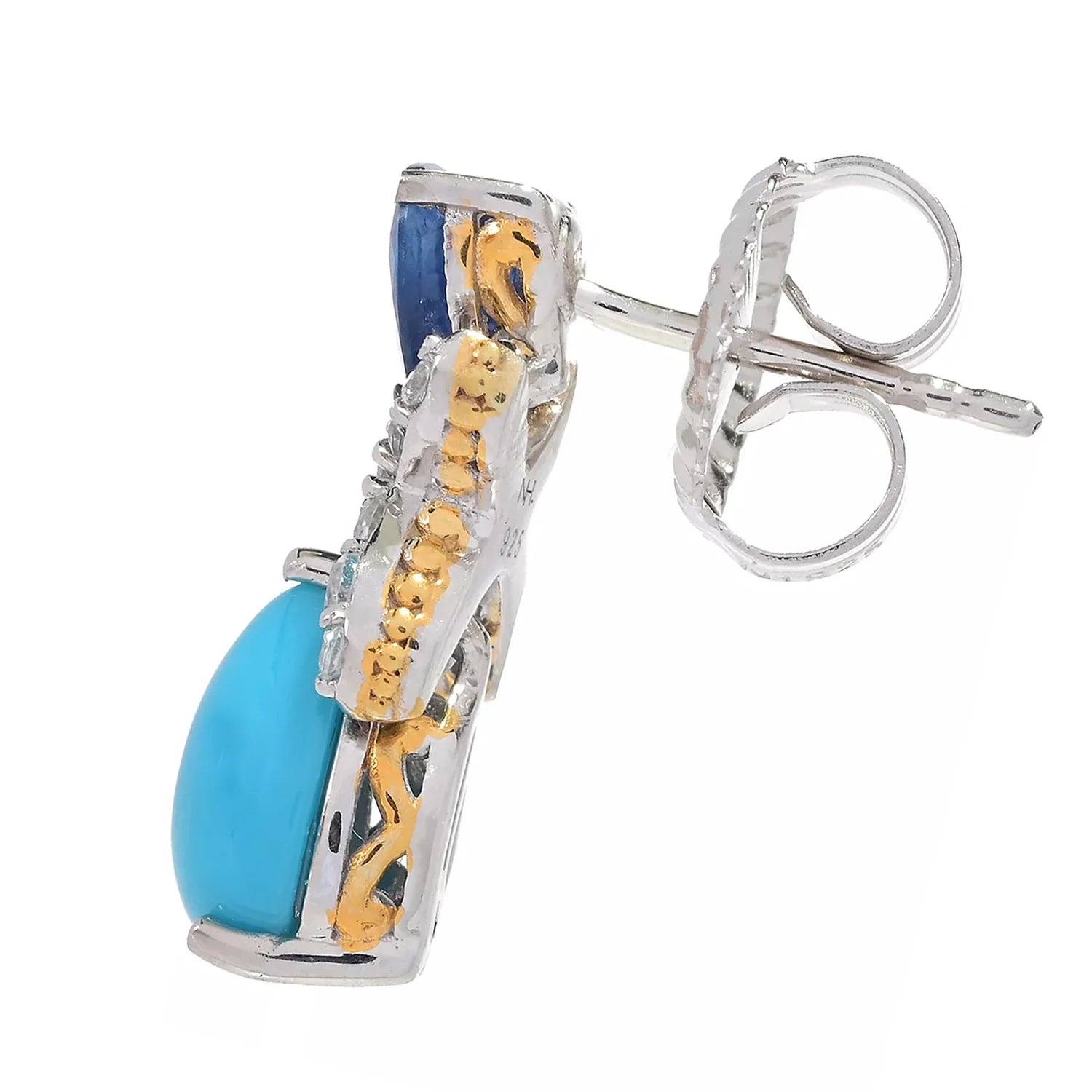 Gems en Vogue Sleeping Beauty Turquoise, Royal Blue Sapphire & White Zircon Earrings