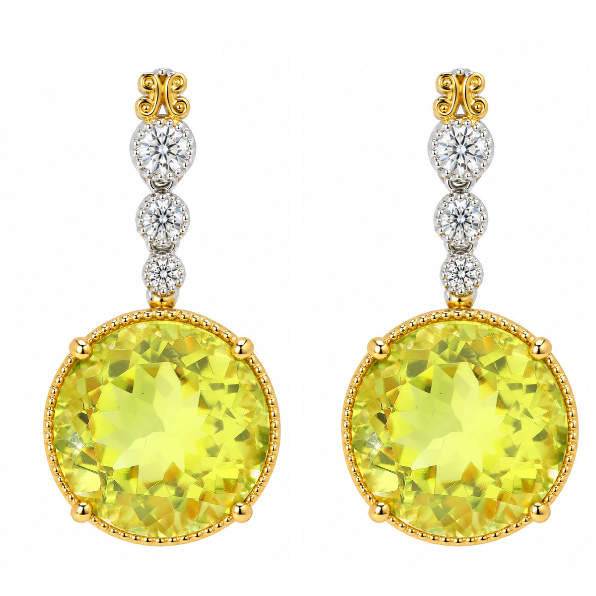 Boucles d'oreilles clous Gems en Vogue en or vert et zircon blanc trillion de 6,08 carats