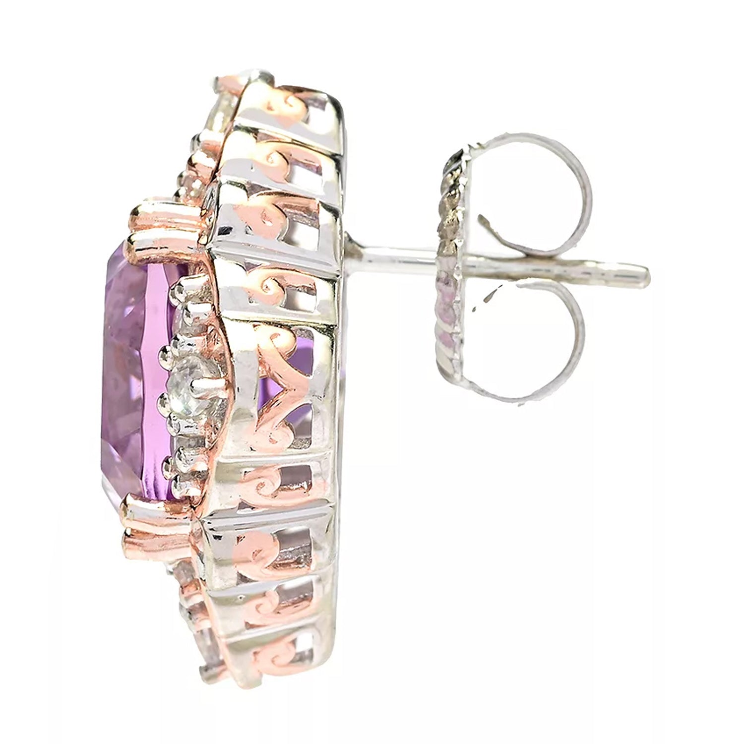 Gems en Vogue 13.62ctw Millennium Cut Pink Amethyst & White Zircon Stud Earrings