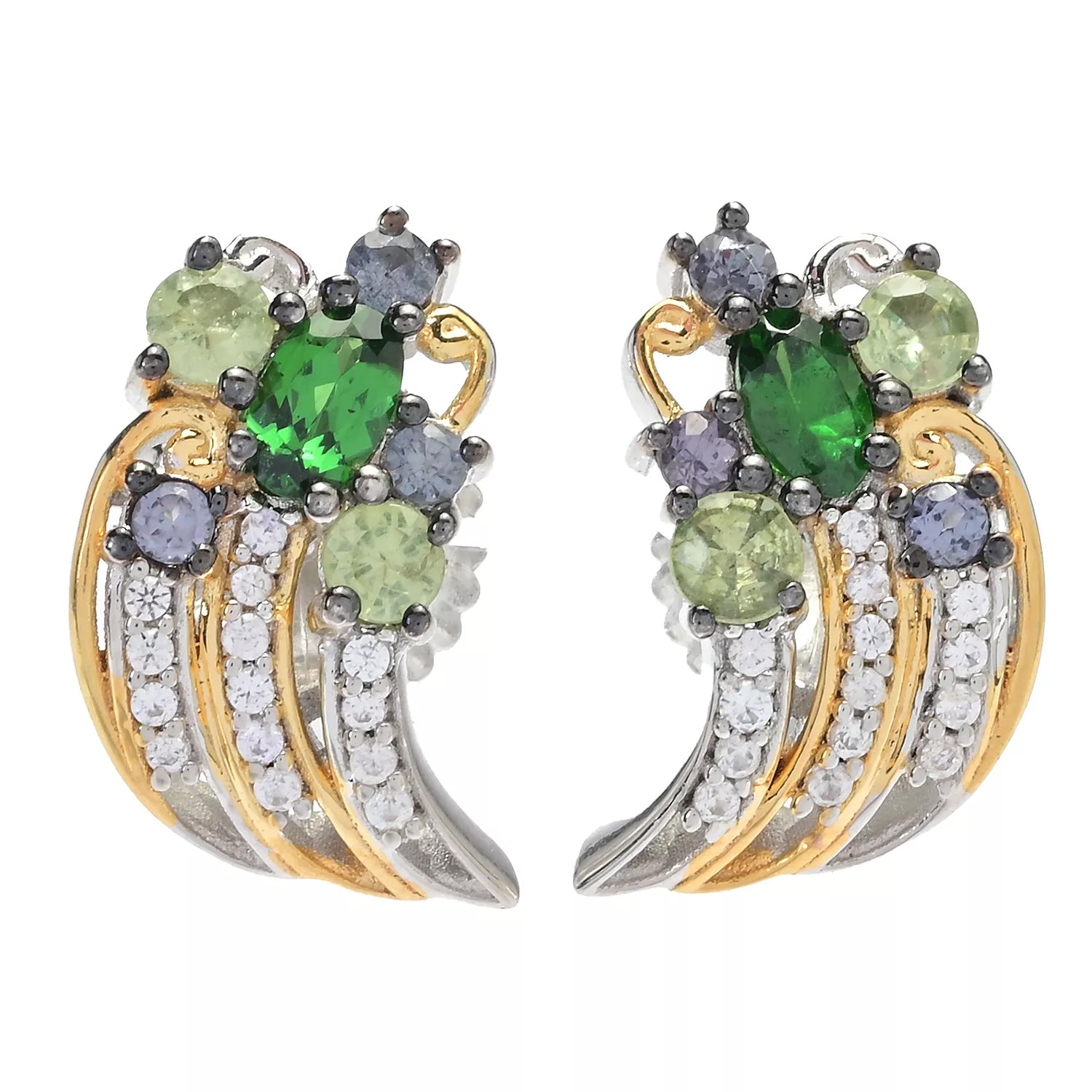 Gems en Vogue 1.76ctw Multi Garnet & White Zircon Huggie Earrings