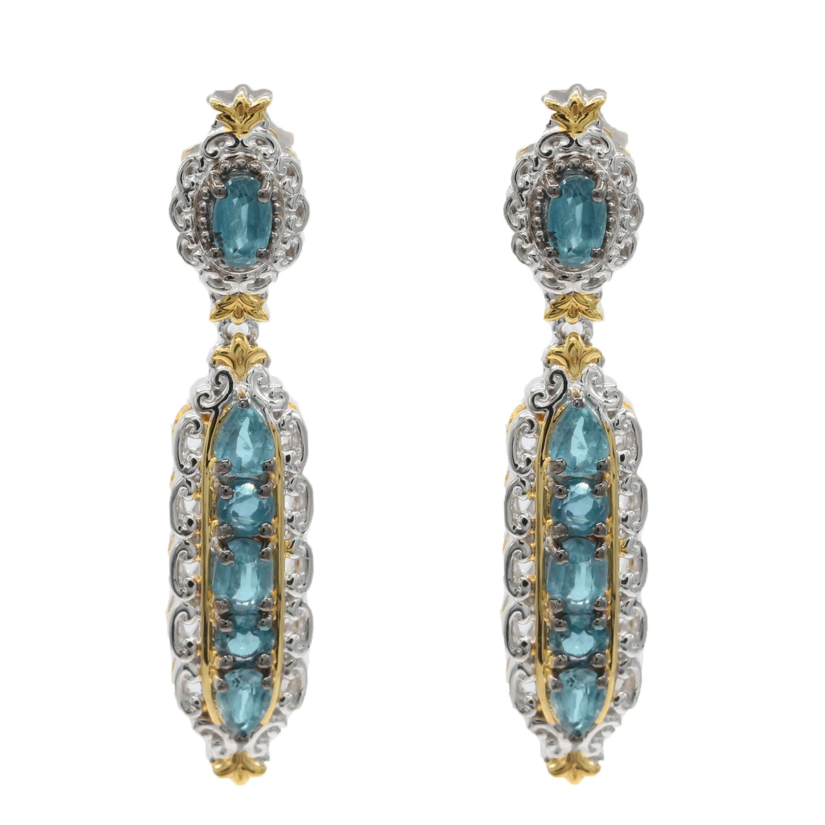 Gems en Vogue 24K Palladium Silver 2.56ctw Teal Kyanite Drop Earrings