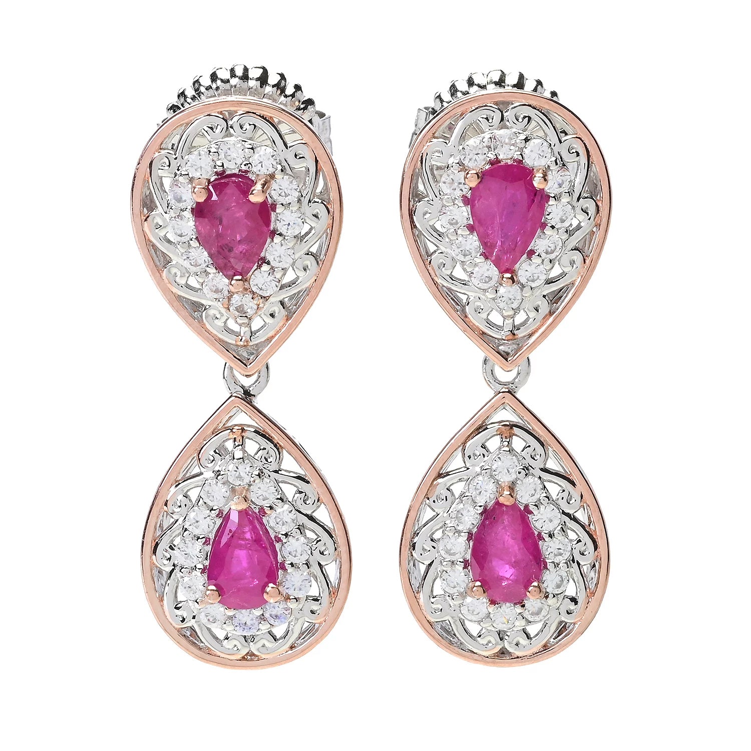 Gems en Vogue 2.80ctw Ruby & White Zircon Earrings
