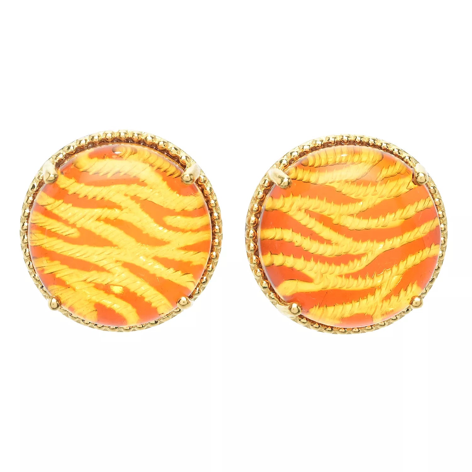 Gems en Vogue Carved Amber Tiger Print Stud Earrings
