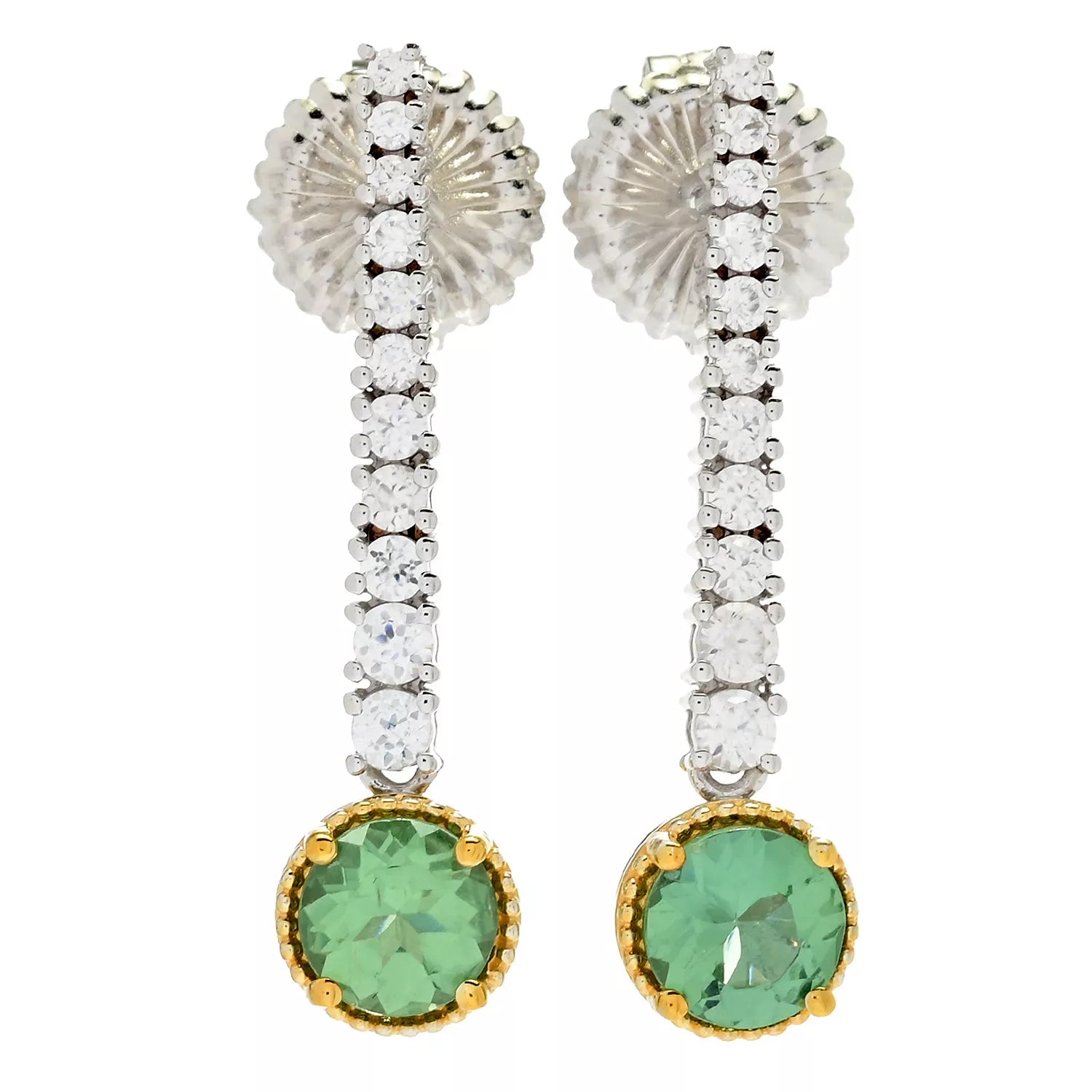 Gems en Vogue 2.52ctw Green Apatite & White Zircon Drop Earrings