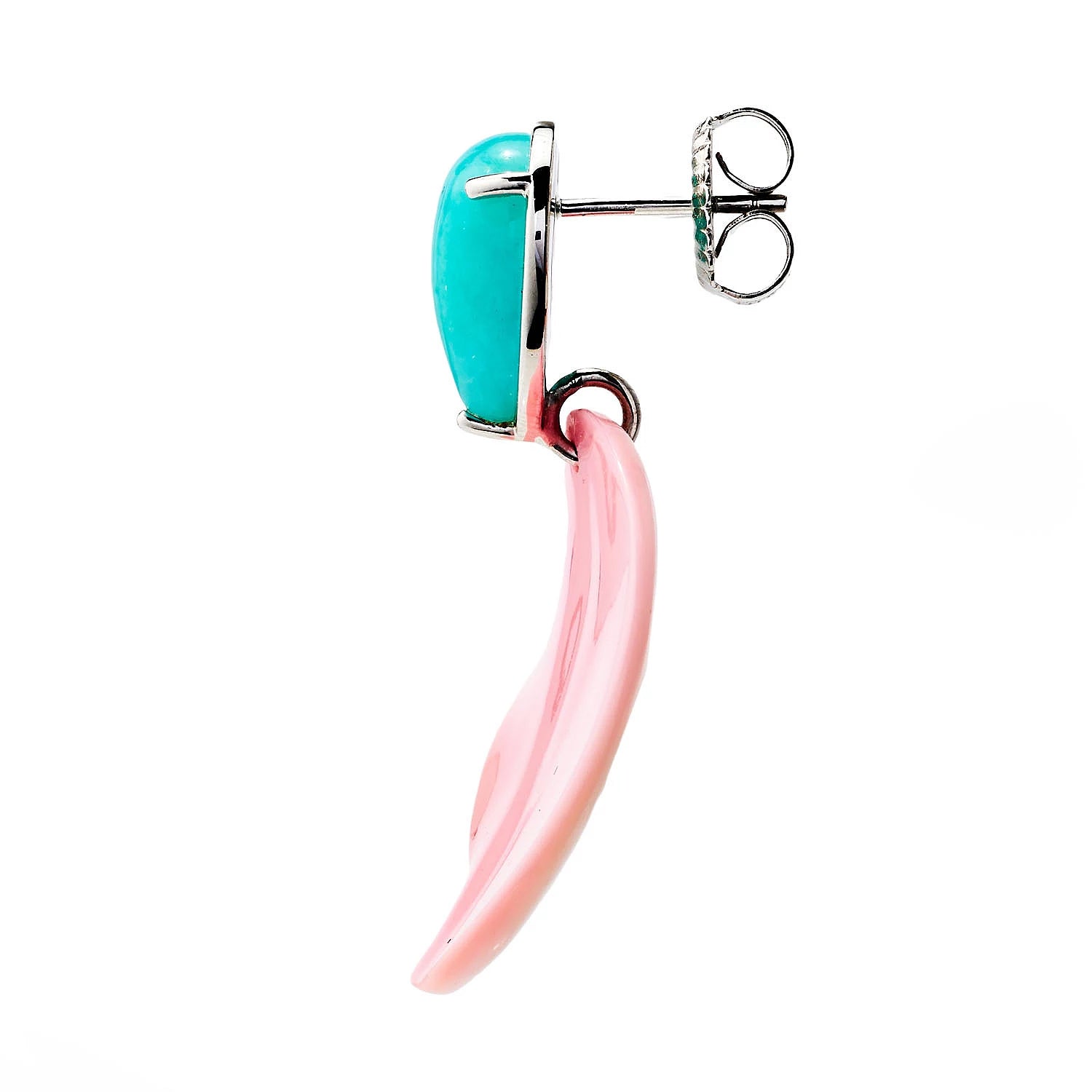 Gems en Vogue Pink Conch Shell Wave Disc & Amazonite Drop Earrings