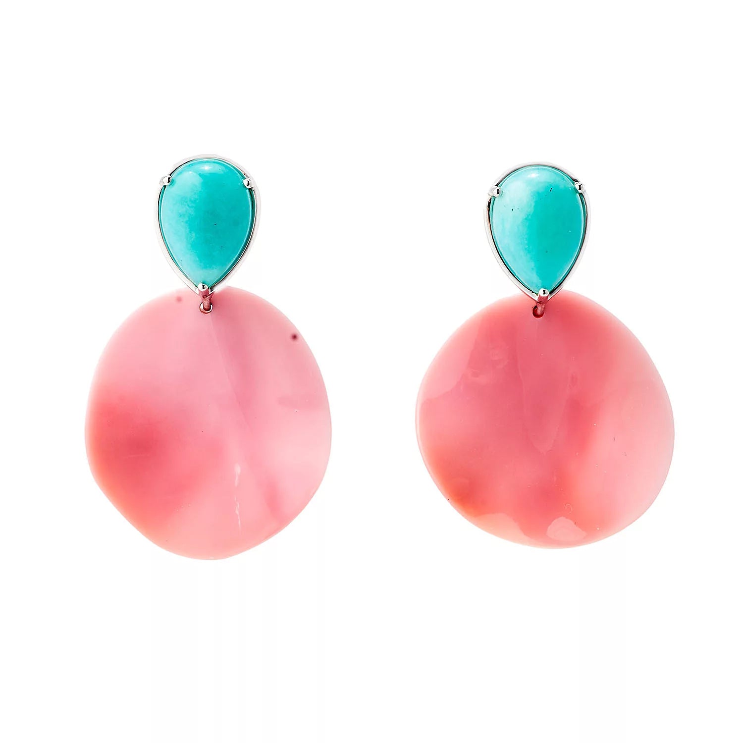 Gems en Vogue Pink Conch Shell Wave Disc & Amazonite Drop Earrings