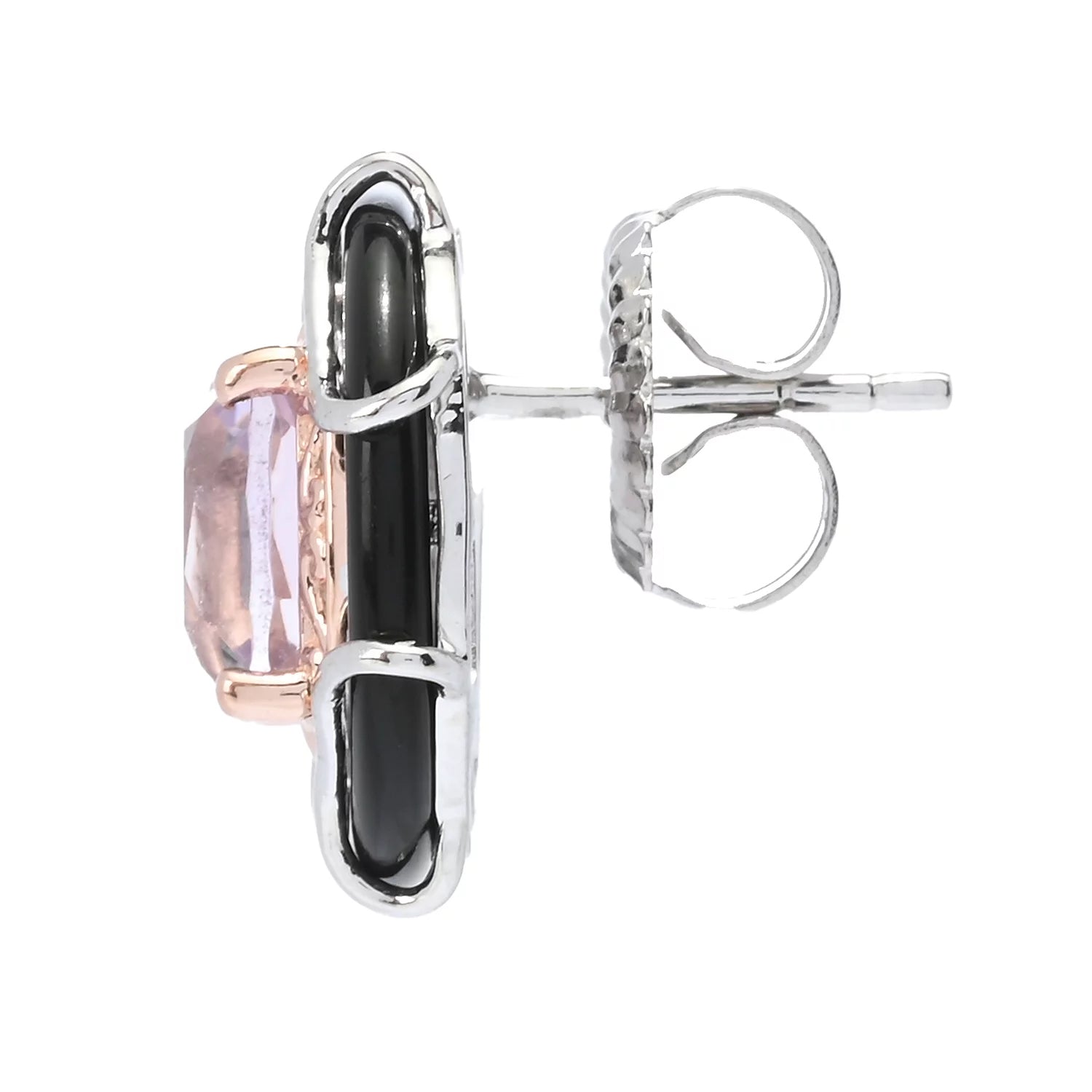 Gems en Vogue 4.20ctw Pink Amethyst & Black Onyx Donut Stud Earrings