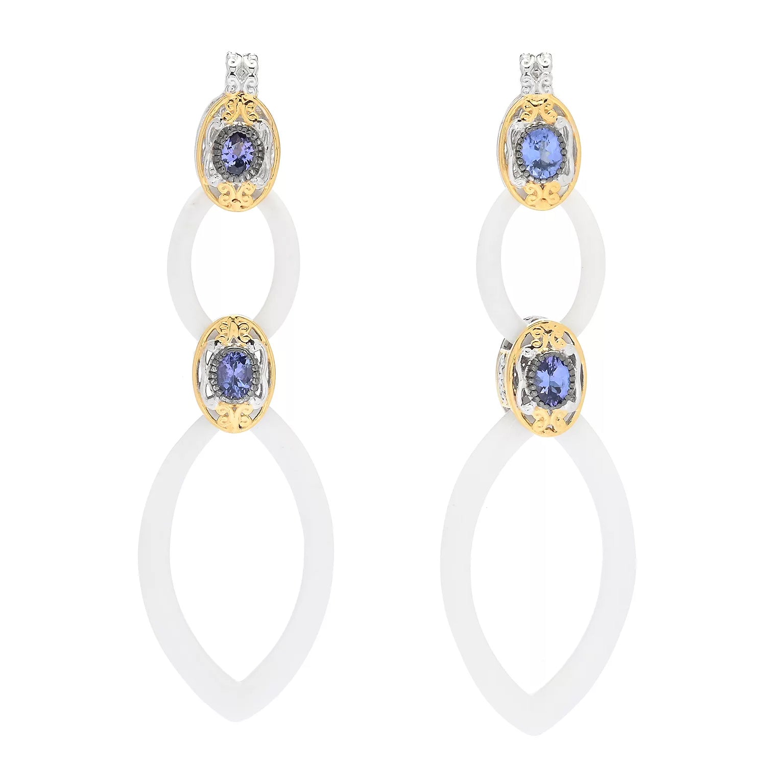 Gems en Vogue 1.46ctw Tanzanite & White Agate Drop Earrings