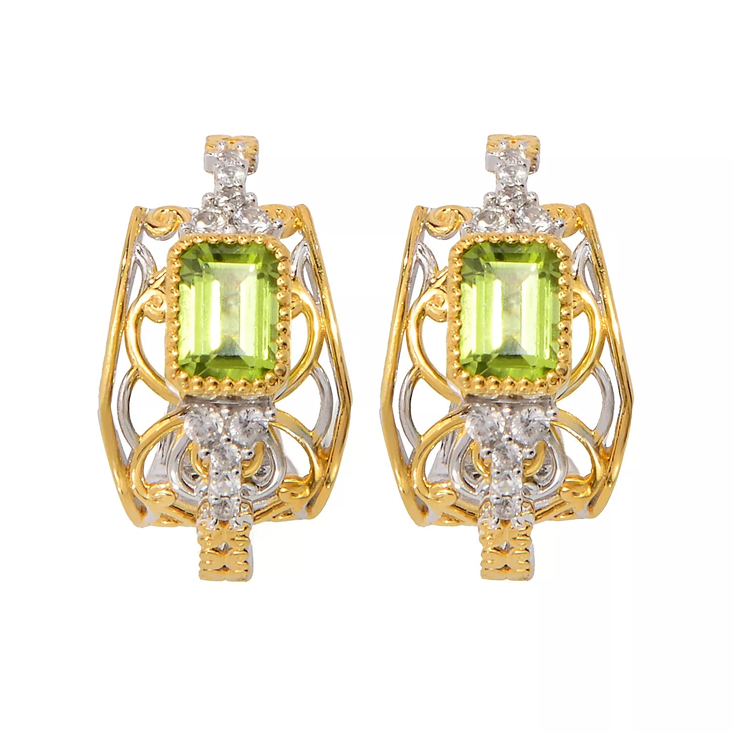 Gems en Vogue 2.88ctw Peridot & White Zircon Huggie Earrings