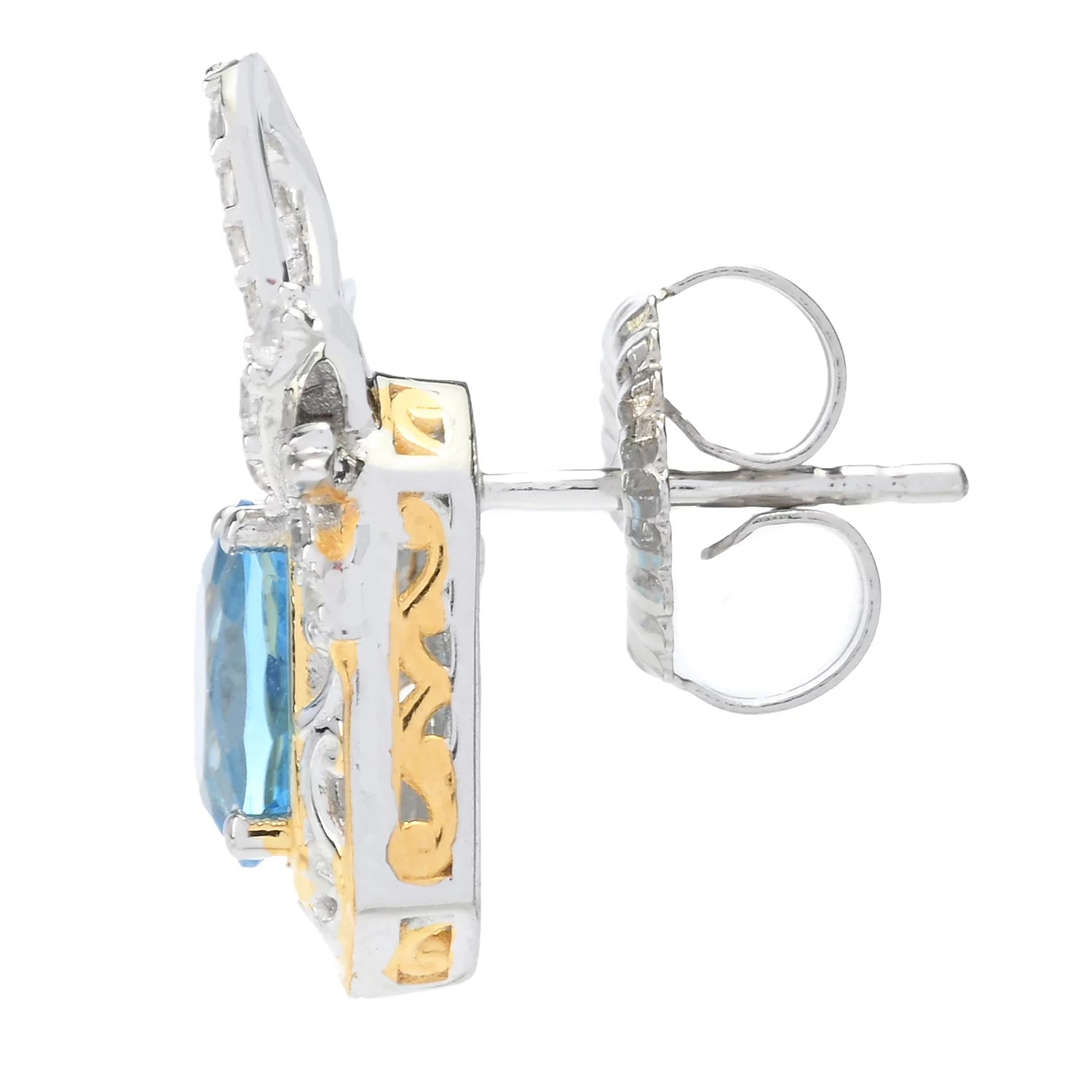 Gems en Vogue 3.60ctw Swiss Blue Topaz & White Zircon Bow Stud Earrings