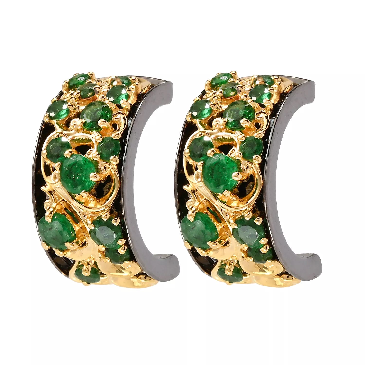Gems en Vogue 2.27ctw Grizzly Emerald Hoop Earrings