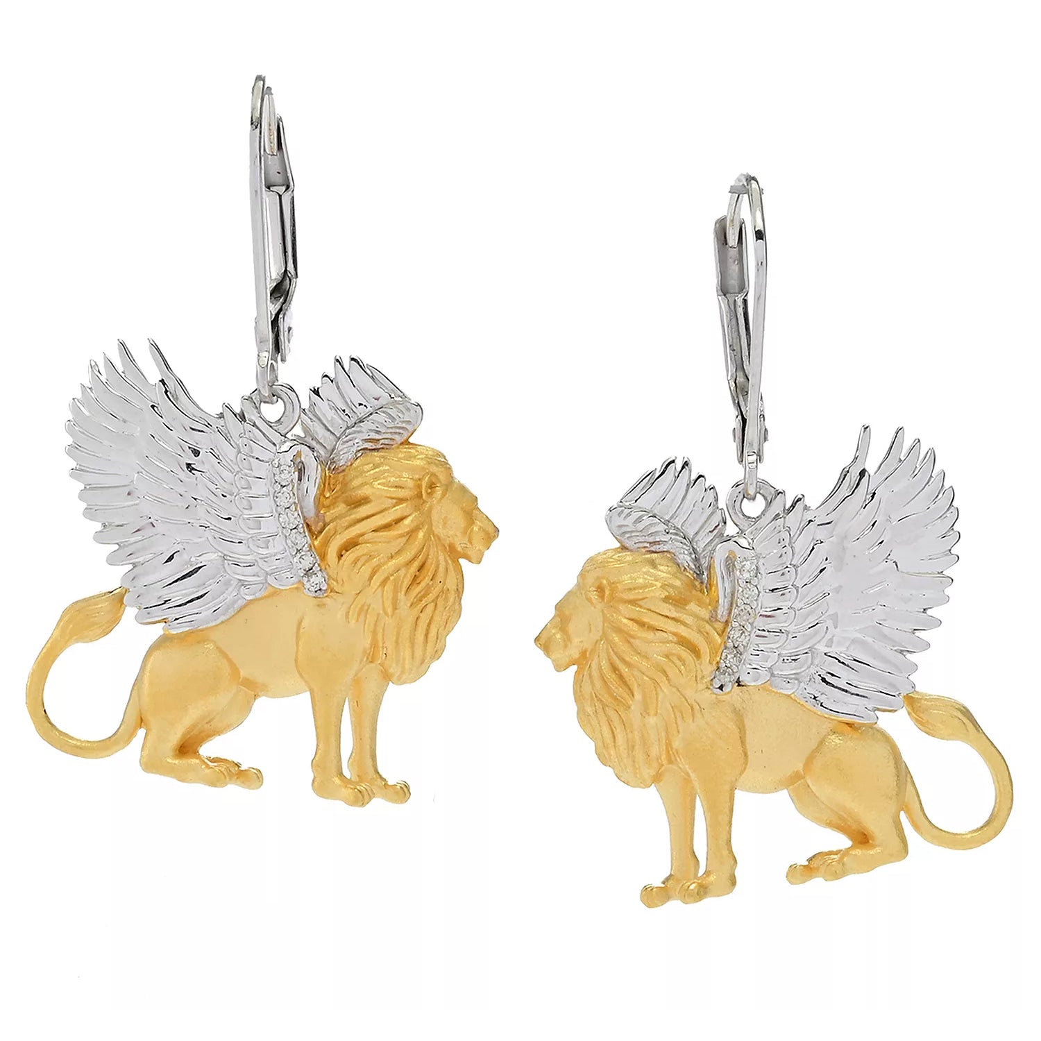 Gems en Vogue 24K Palladium Silver 0.10ctw White Zircon Griffin Drop Earrings