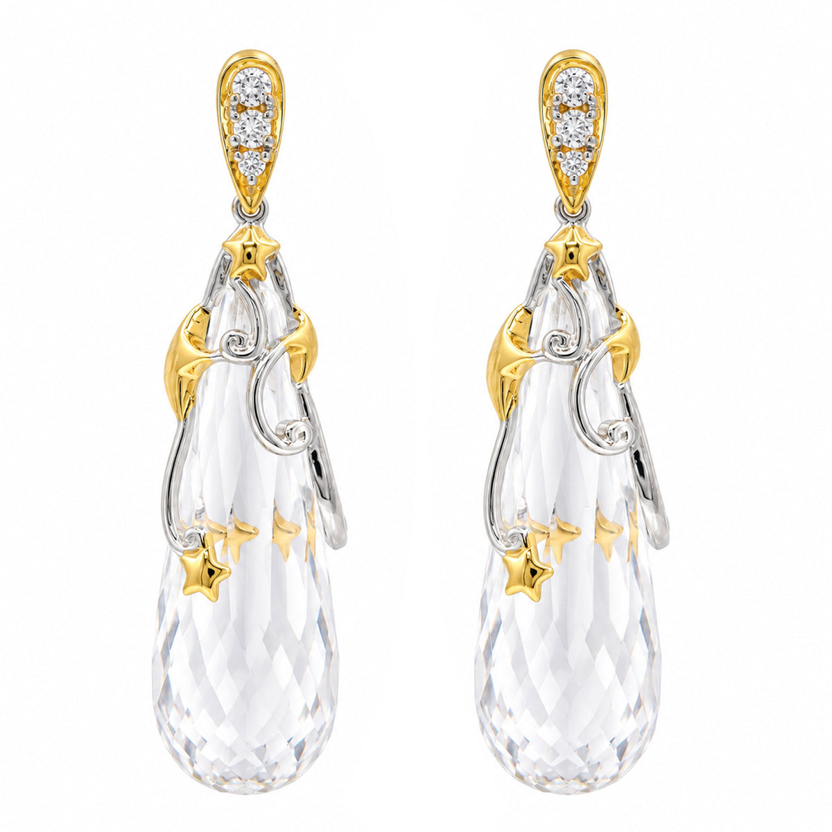 Gems en Vogue 24K Palladium Silver Clear Quartz & White Zircon Drop Earrings