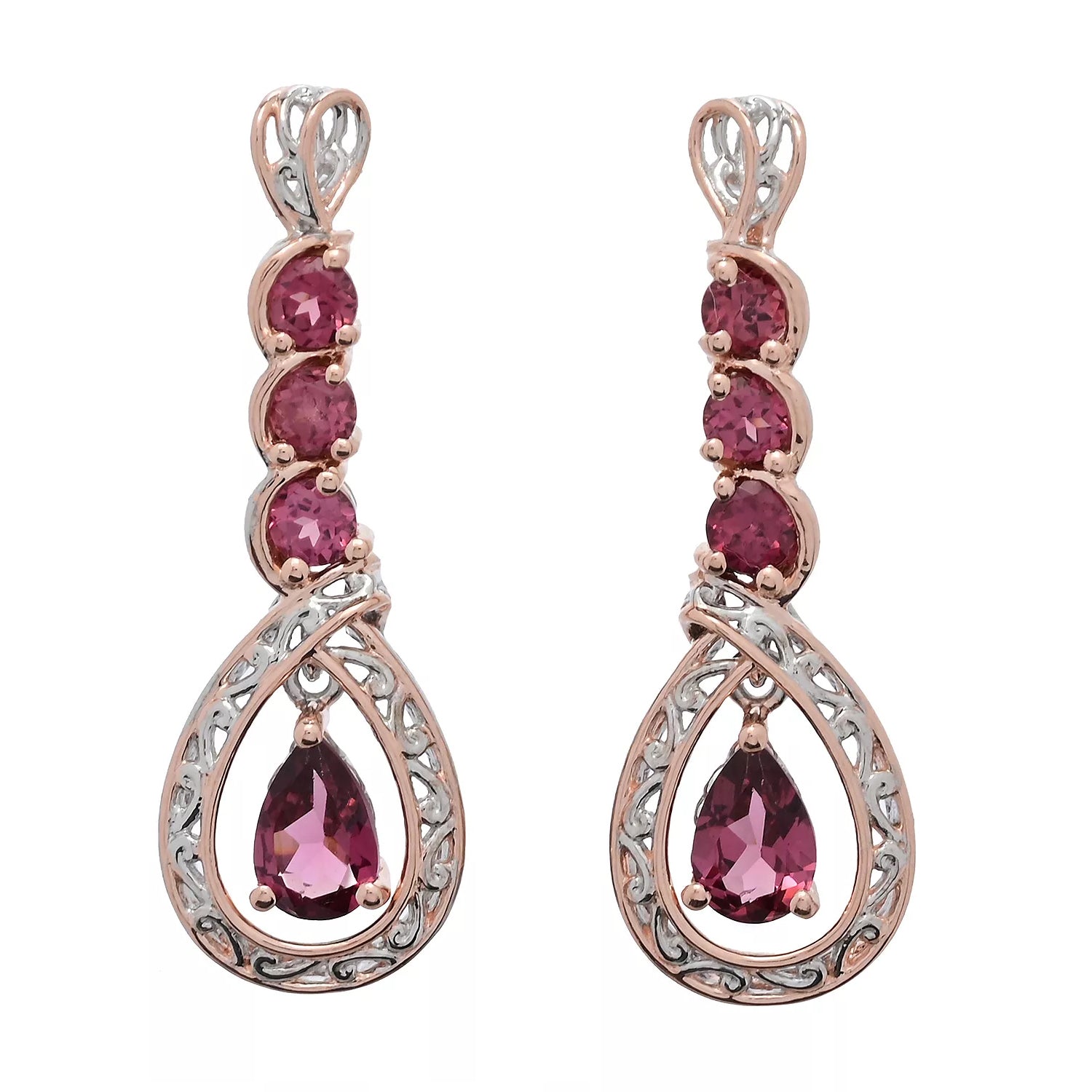 Gems en Vogue 3.29ctw Umba River Rose Garnet Drop Earrings