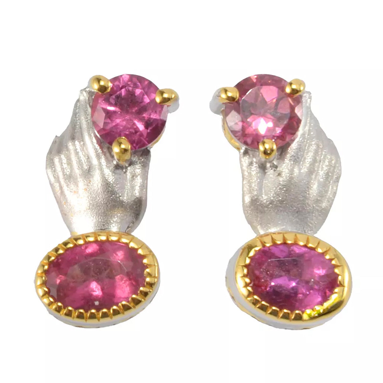 Gems en Vogue 1.64ctw Oval & Round Rubellite Hand-Shaped Stud Earrings
