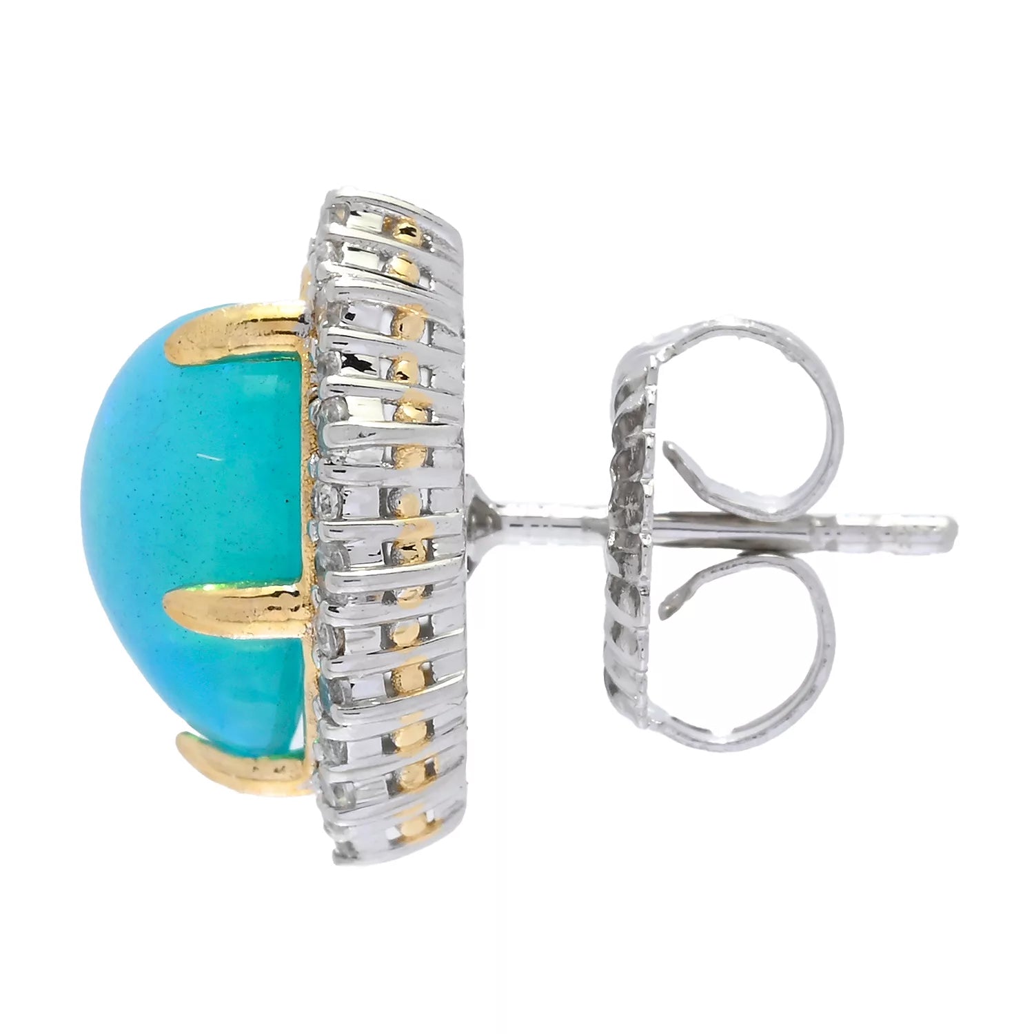 Boucles d'oreilles clous Gems en Vogue Cœur Halo en Opale Paraïba et Zircon Blanc