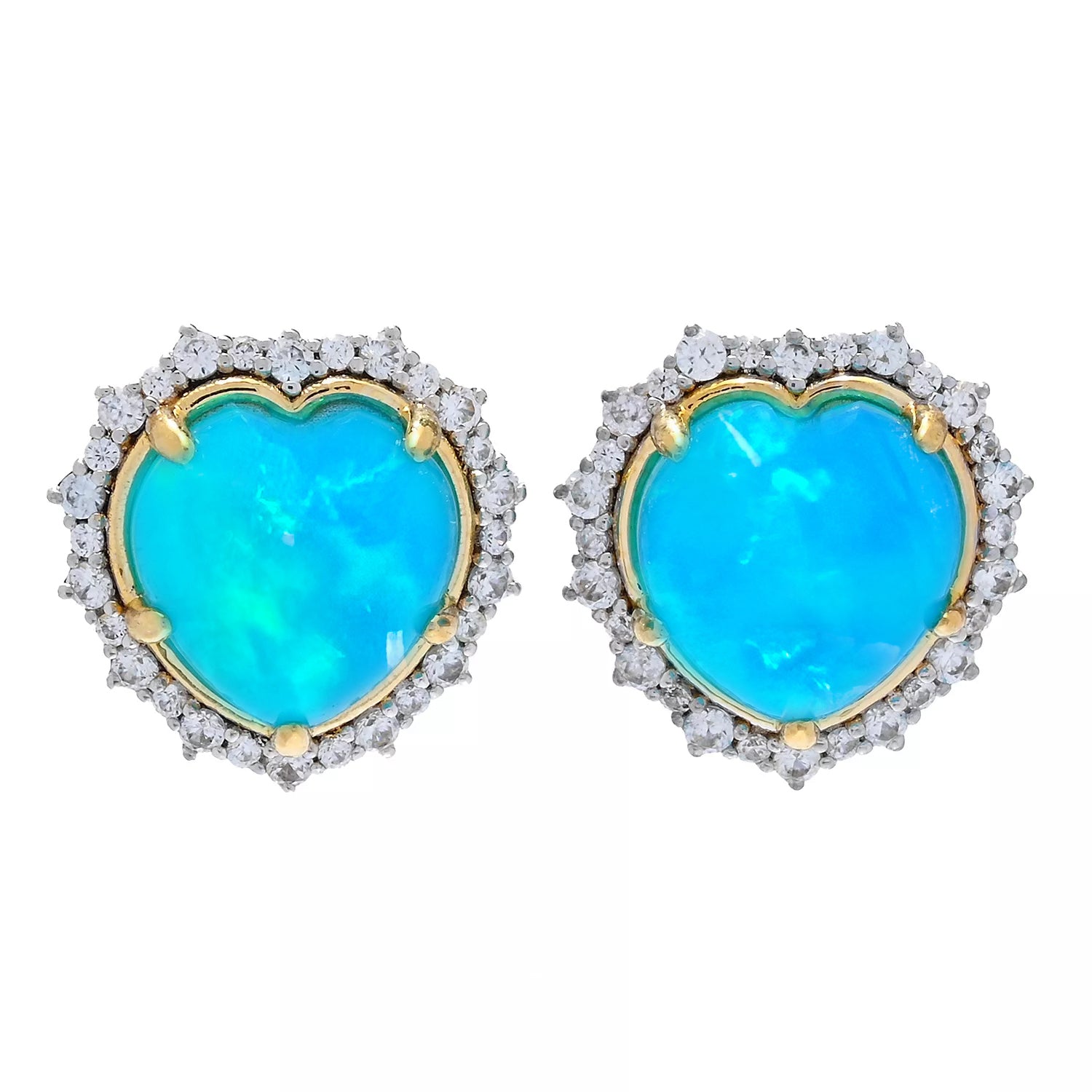 Boucles d'oreilles clous Gems en Vogue Cœur Halo en Opale Paraïba et Zircon Blanc