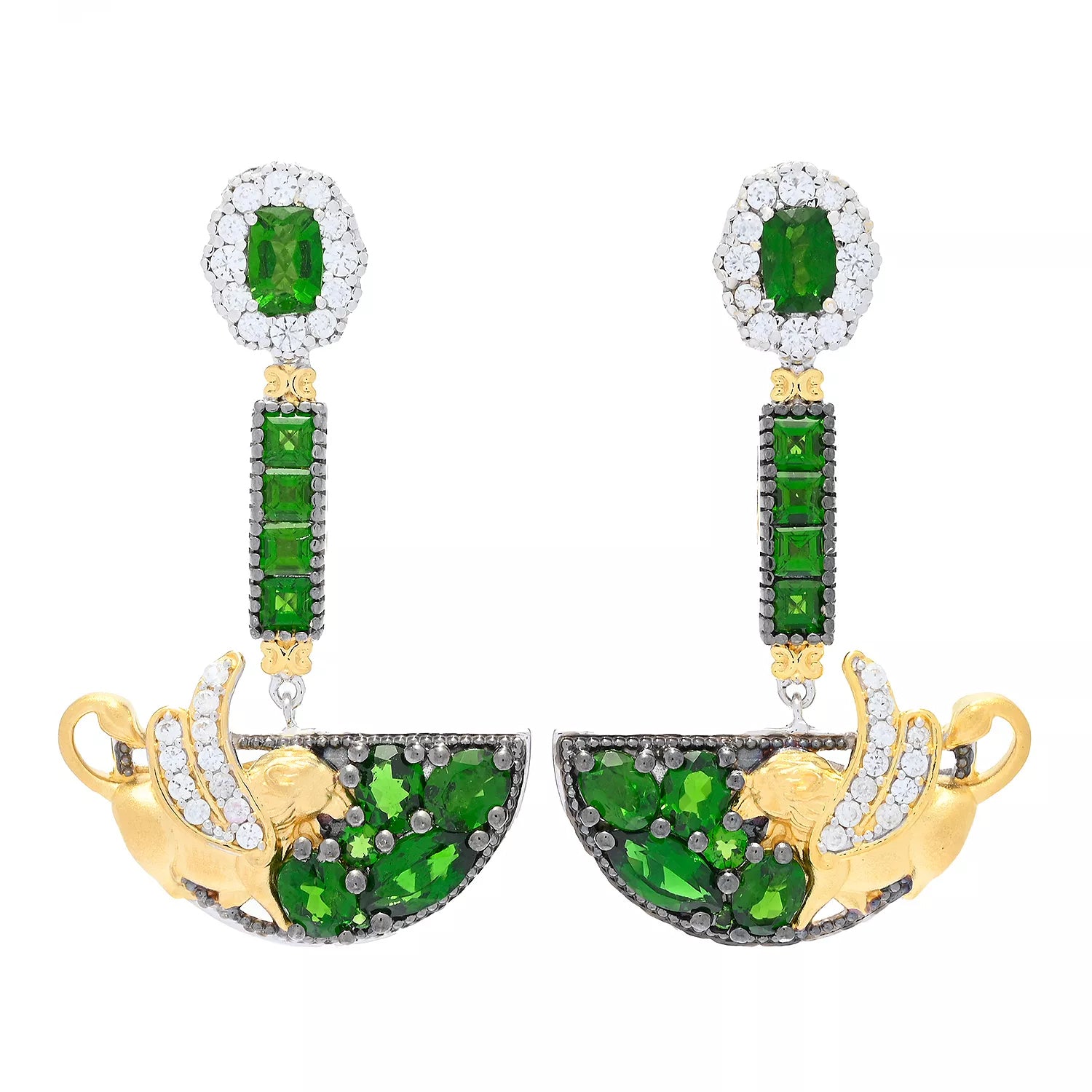 Gems en Vogue 7.40ctw Chrome Diopside & White Zircon Griffin Drop Earrings