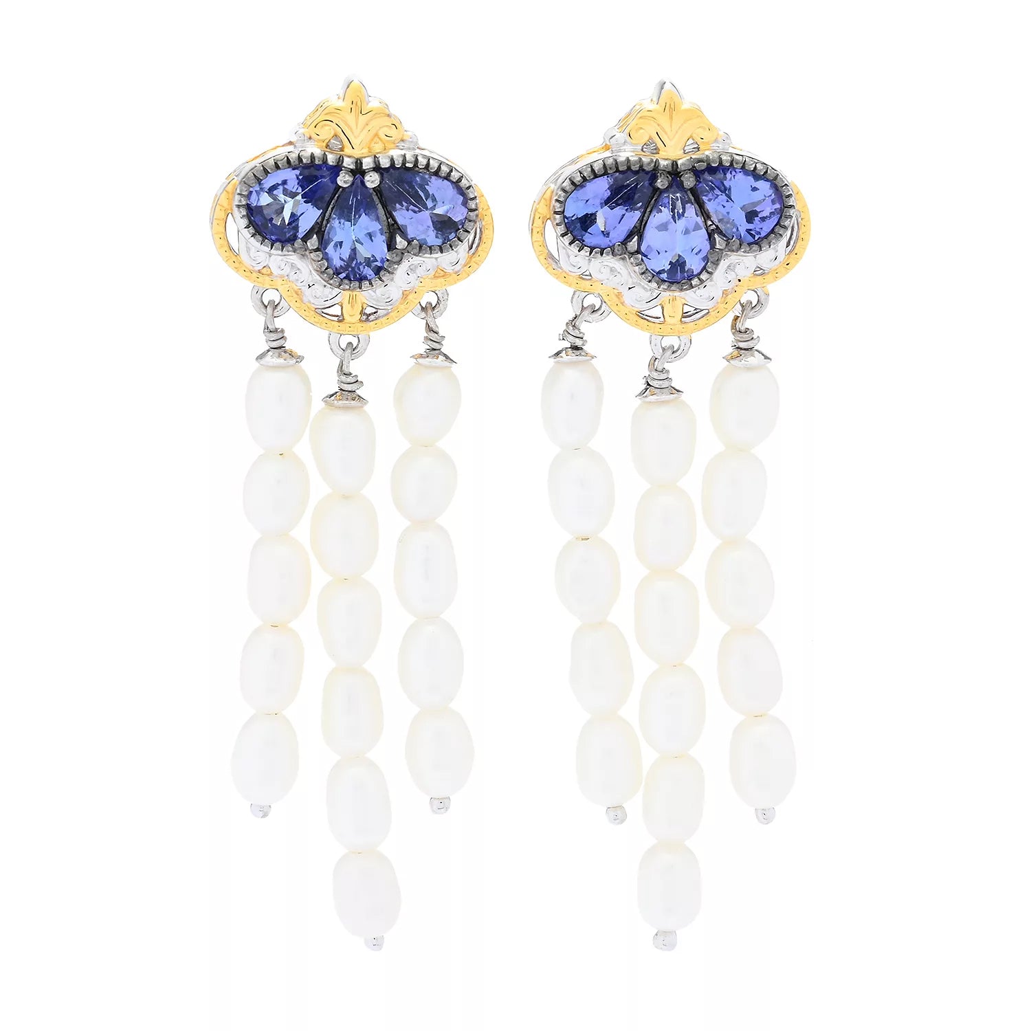 Gems en Vogue 2.26ctw Tanzanite & White Pearl Drop Earrings
