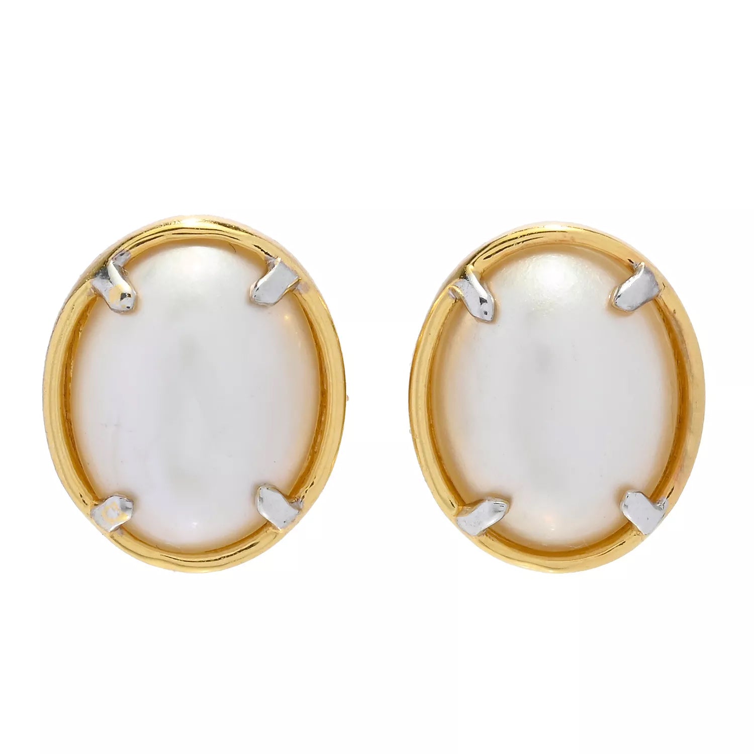 Boucles d'oreilles clous ovales en perles mabe blanches Gems en Vogue