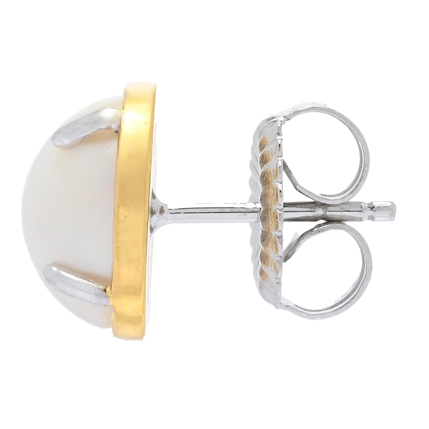 Gems en Vogue White Mabe Pearl Round Stud Earrings