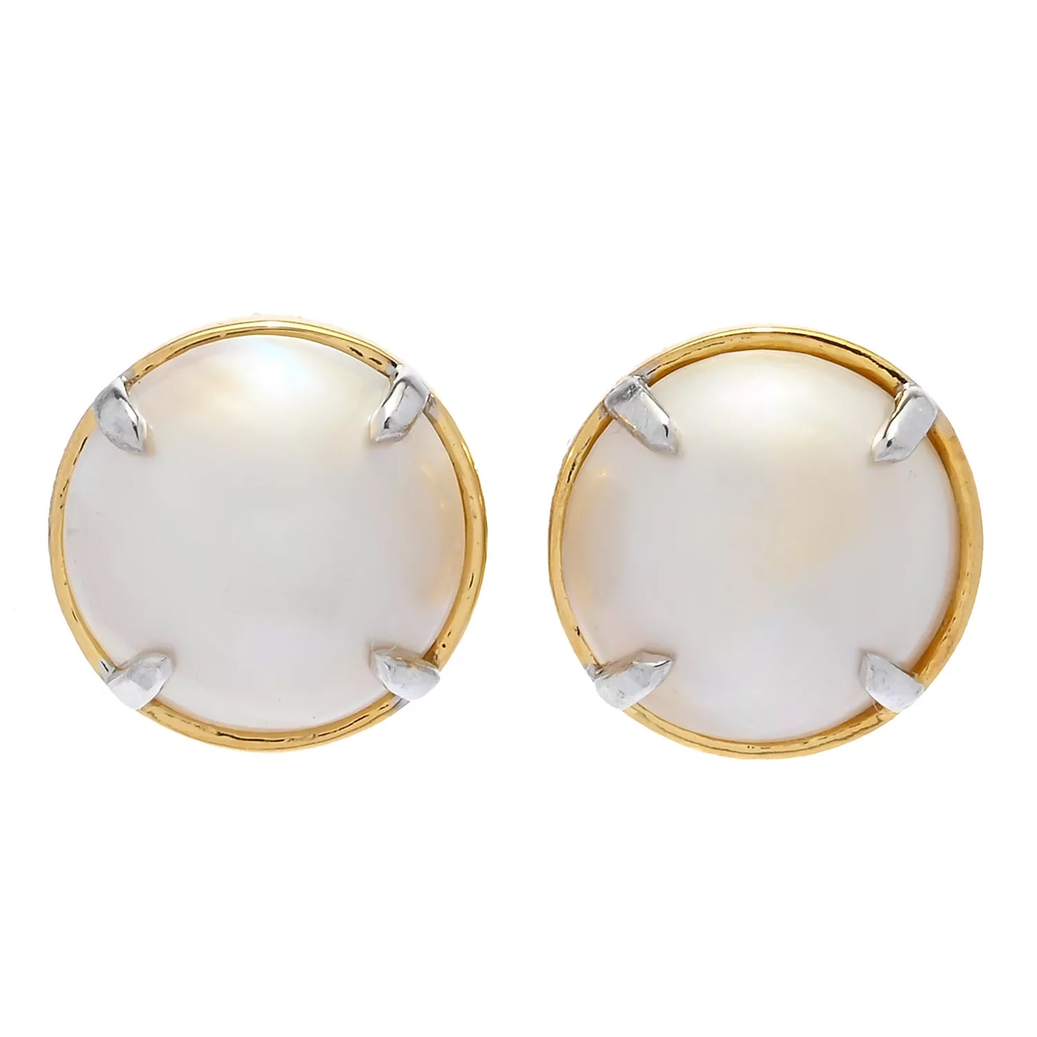 Gems en Vogue White Mabe Pearl Round Stud Earrings