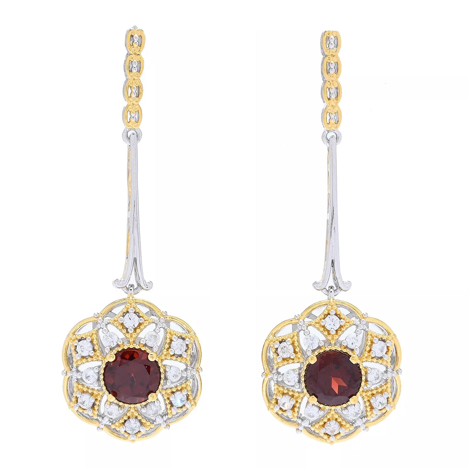 Gems en Vogue 4.51ctw Garnet & White Zircon Drop Earrings