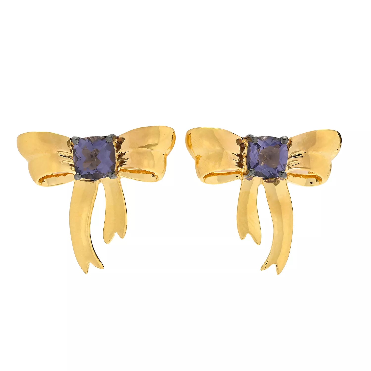 Gems en Vogue 1.68ctw Cushion Blue Amethyst Bow Earrings