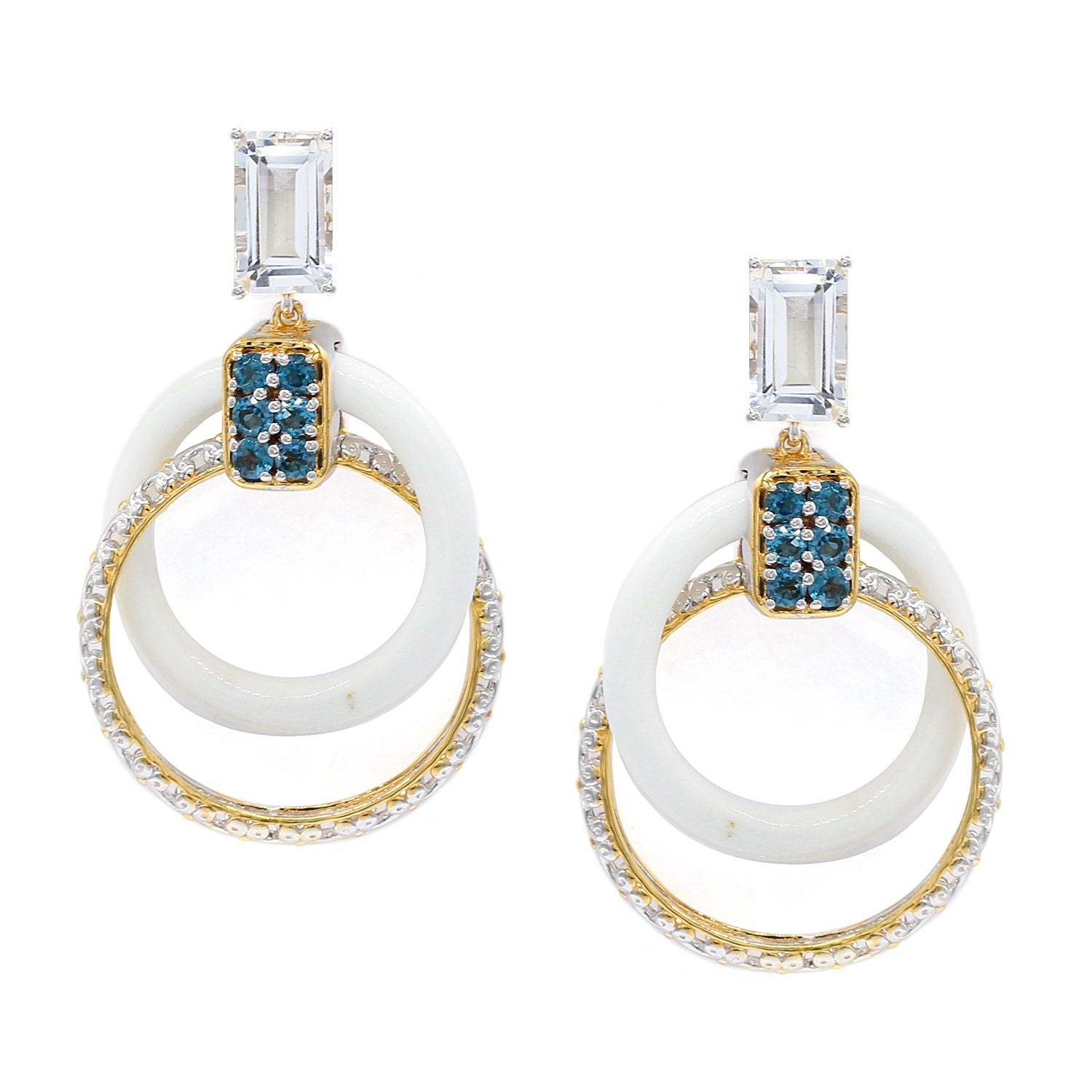 Gems en Vogue 5.25ctw Clear Quartz, London Blue Topaz & White Onyx Donut Drop Earrings