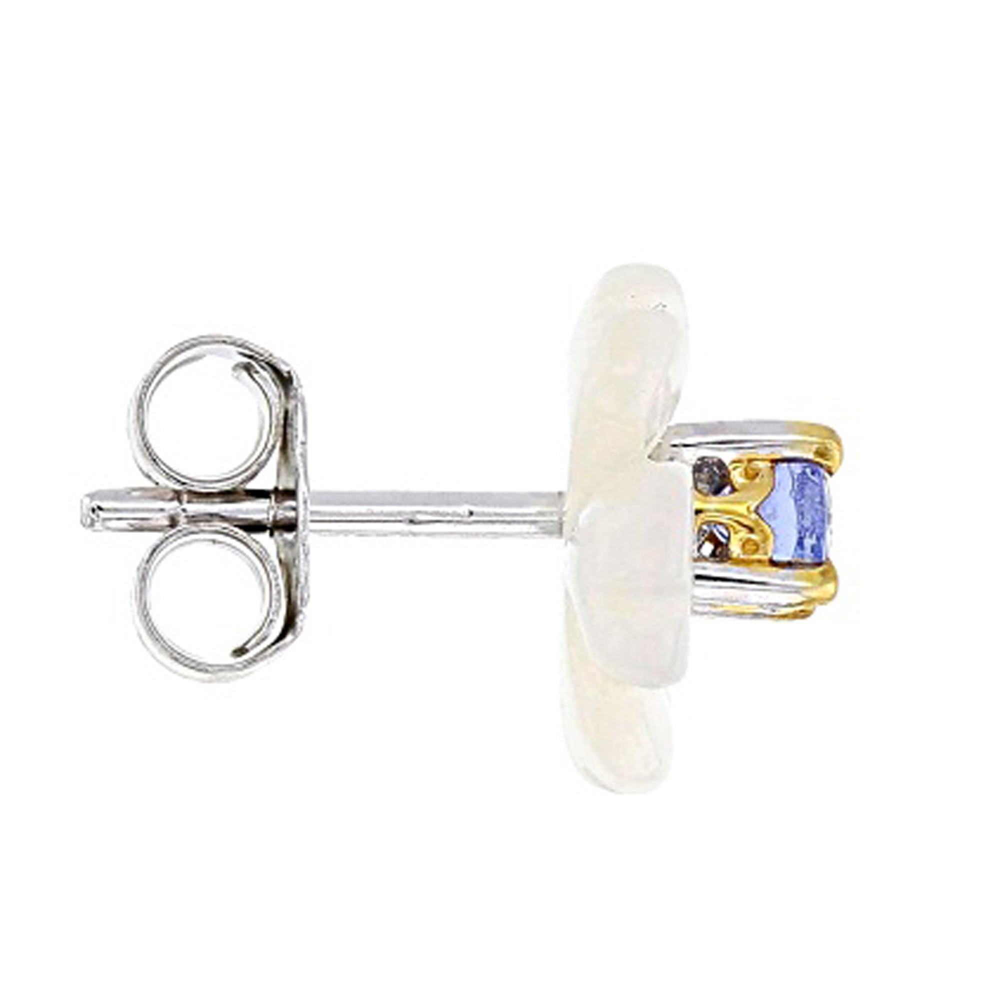Gems en Vogue 24K Palladium Silver White Mother-of-Pearl & Tanzanite Carved Flower Stud Earrings