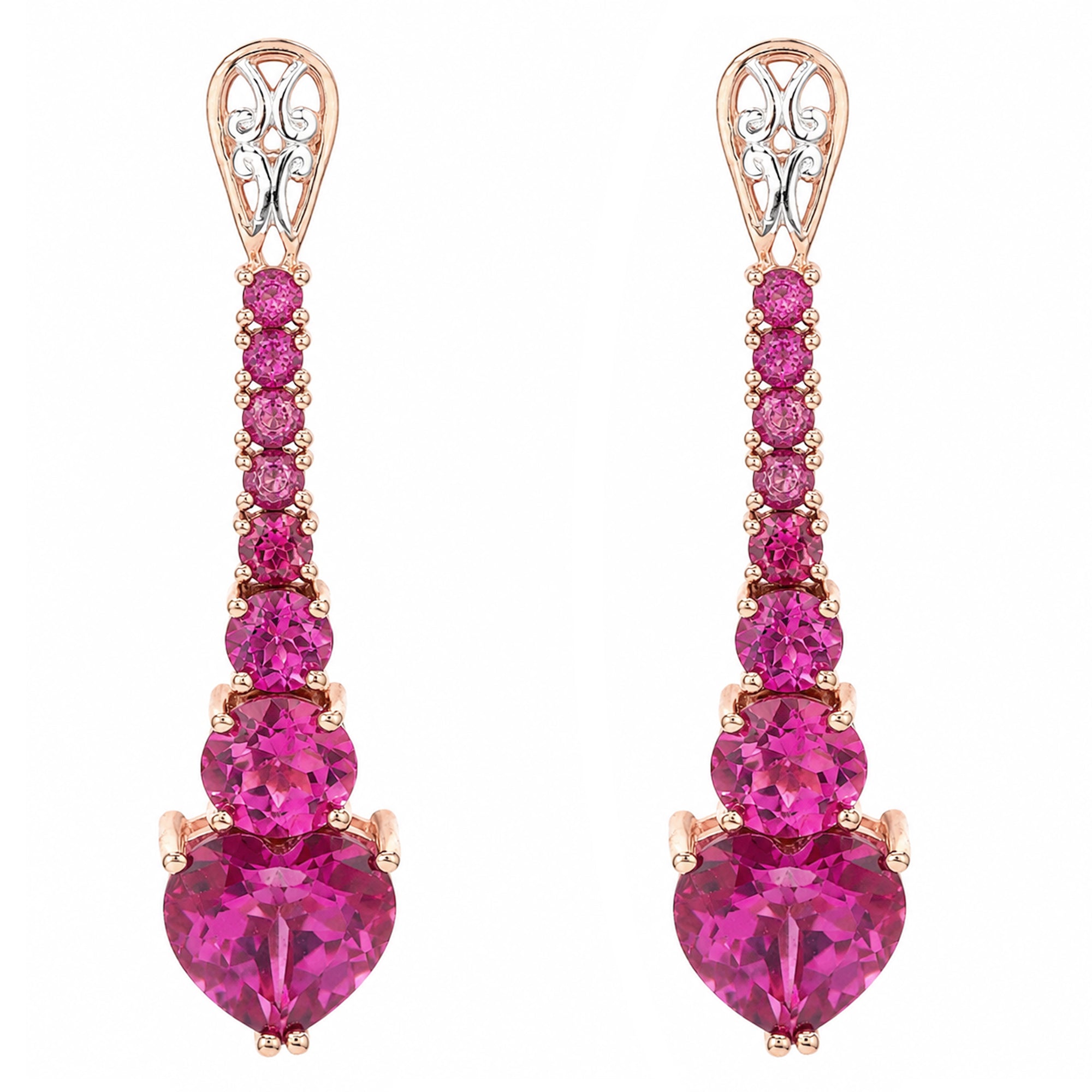 Gems en Vogue 18K Palladium Silver 9.84ctw Pink Topaz Heart Drop Earrings