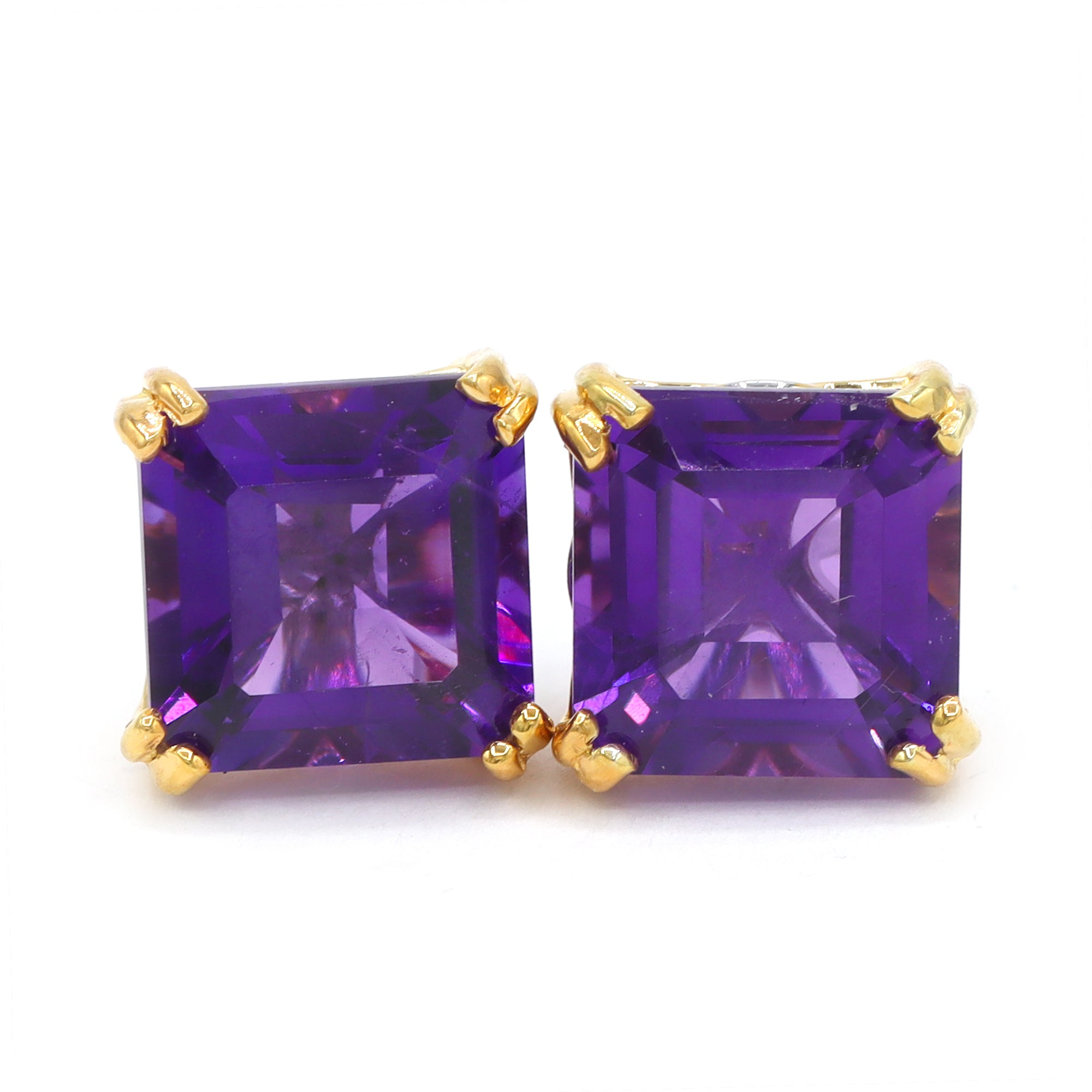Gems en Vogue 24K Palladium Silver 6.20ctw Asscher Cut Tanzanian Amethyst Stud Earrings