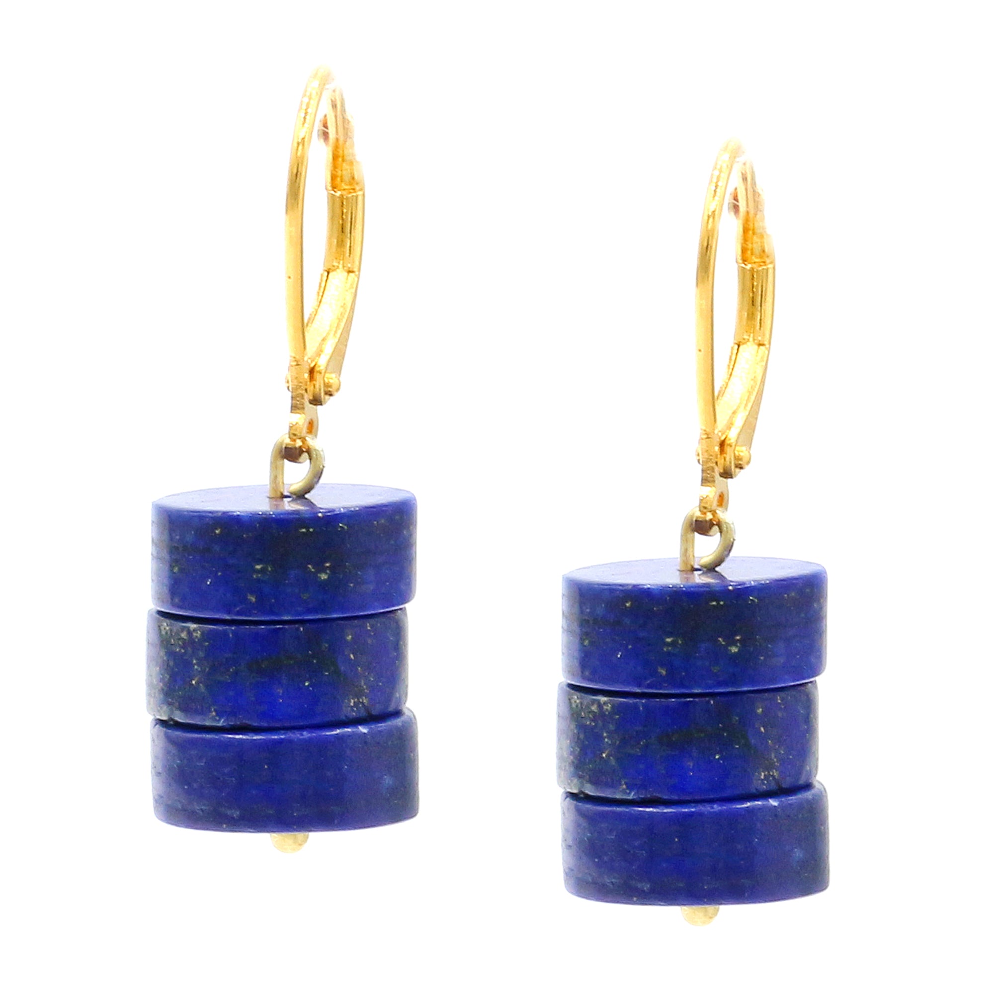 Gems en Vogue 24K Palladium Silver Lapis Disk Drop Earrings