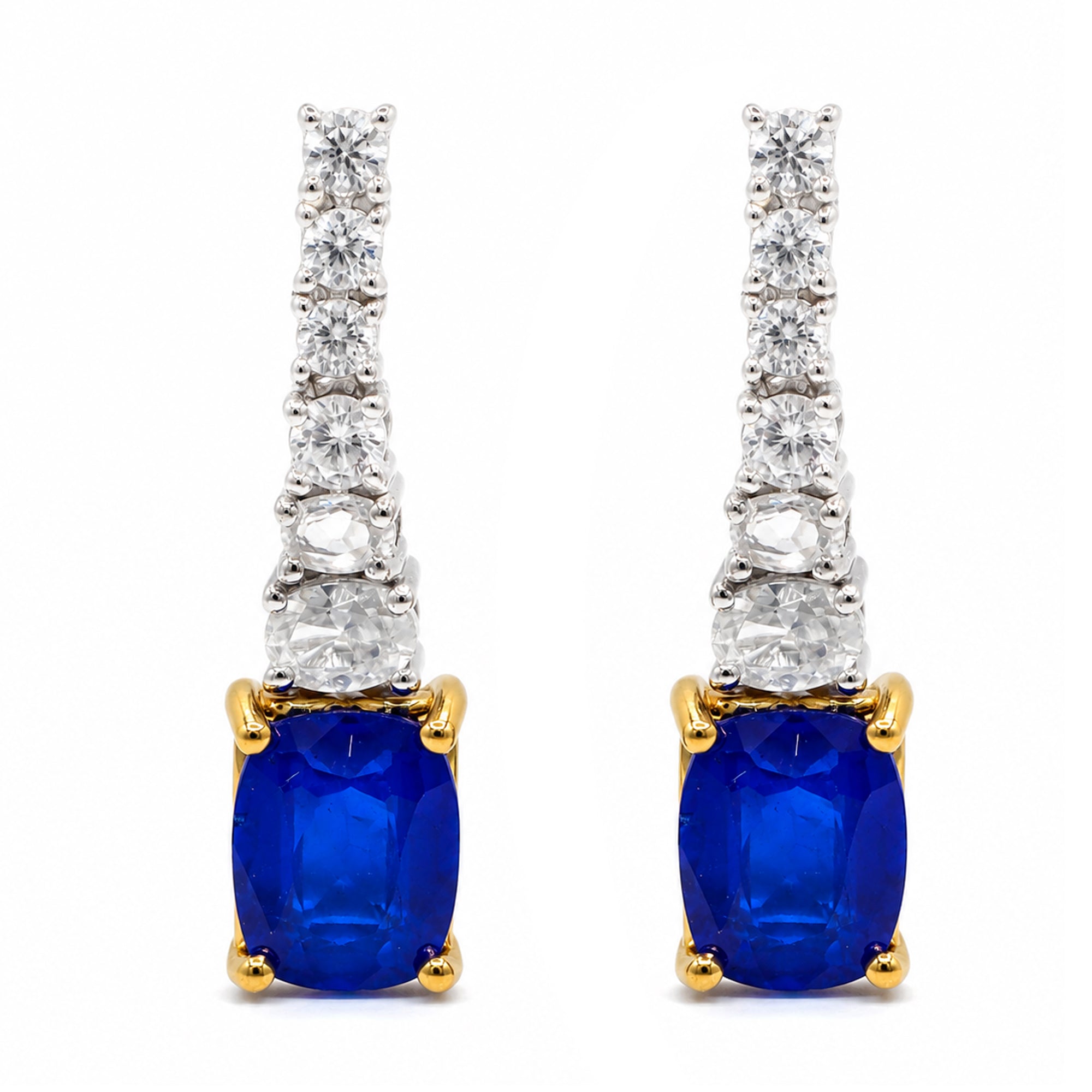 Gems en Vogue Boucles d'oreilles pendantes saphir bleu cobalt et zircon blanc de 1,71 ct