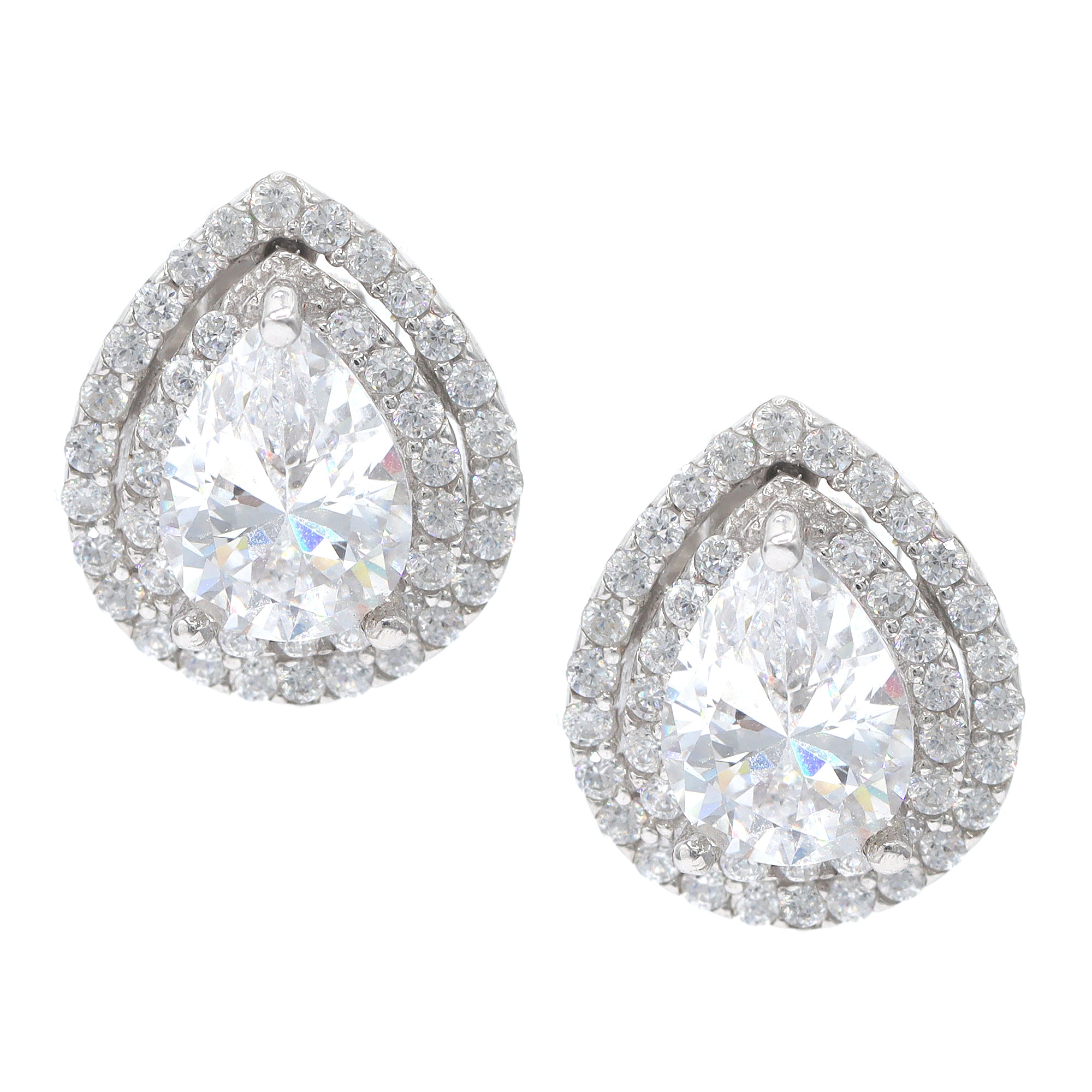 Signity Sterling Silver Cubic Zirconia Halo Stud Earrings