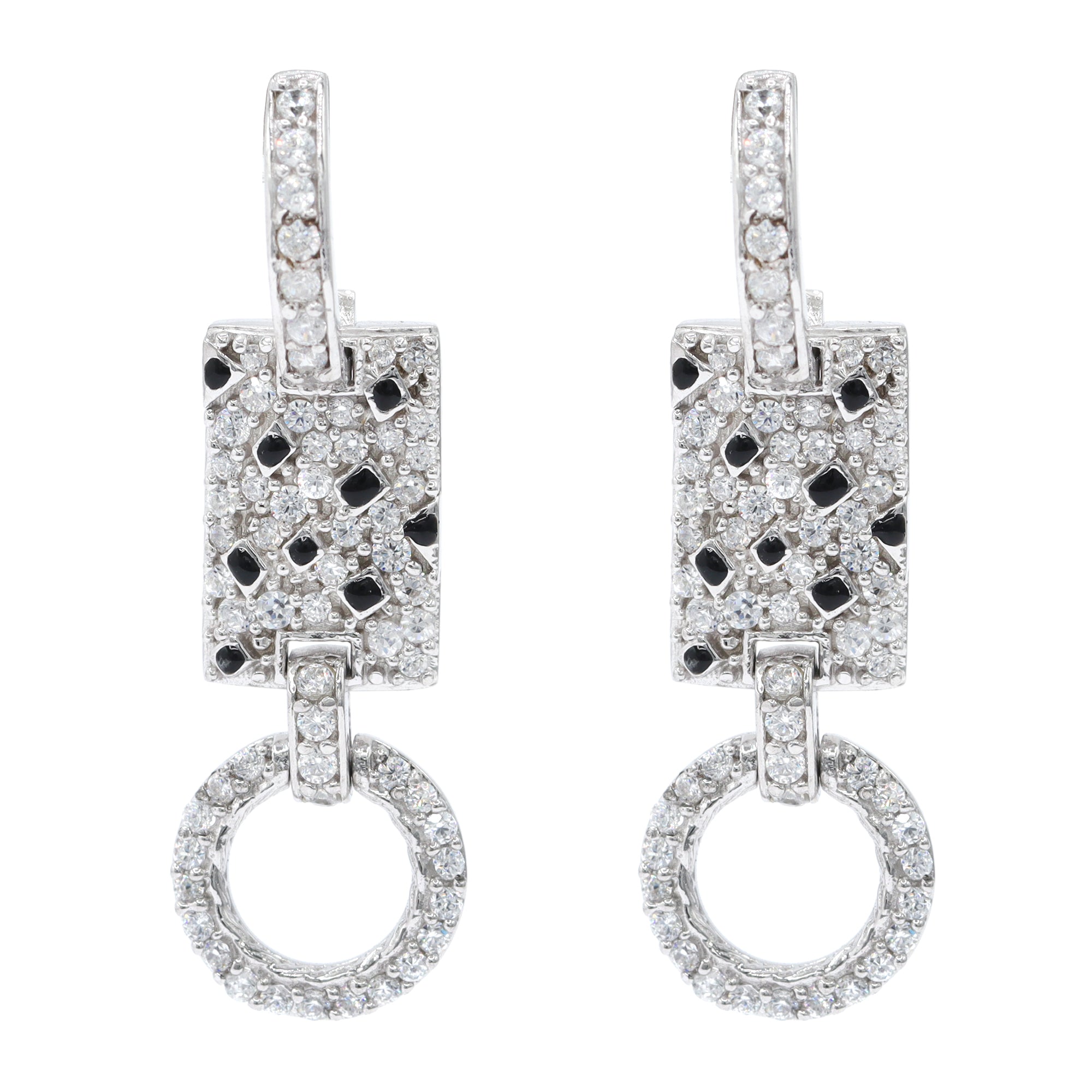 Signity Sterling Silver Cubic Zirconia Drop Earrings with Black Enamel