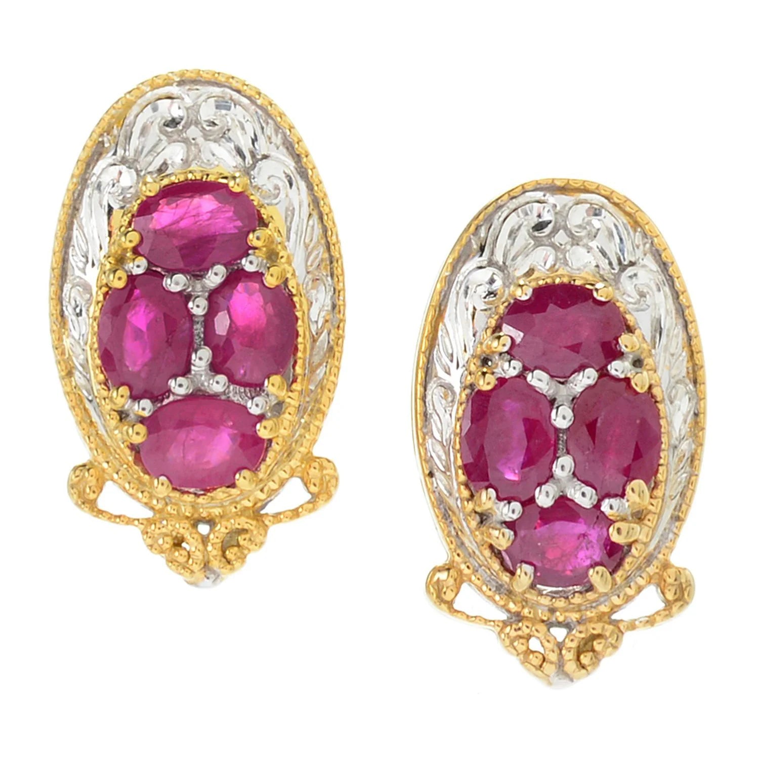 Gems en Vogue Hand Engraved 1.92ctw Montapuez Ruby Stud Earrings