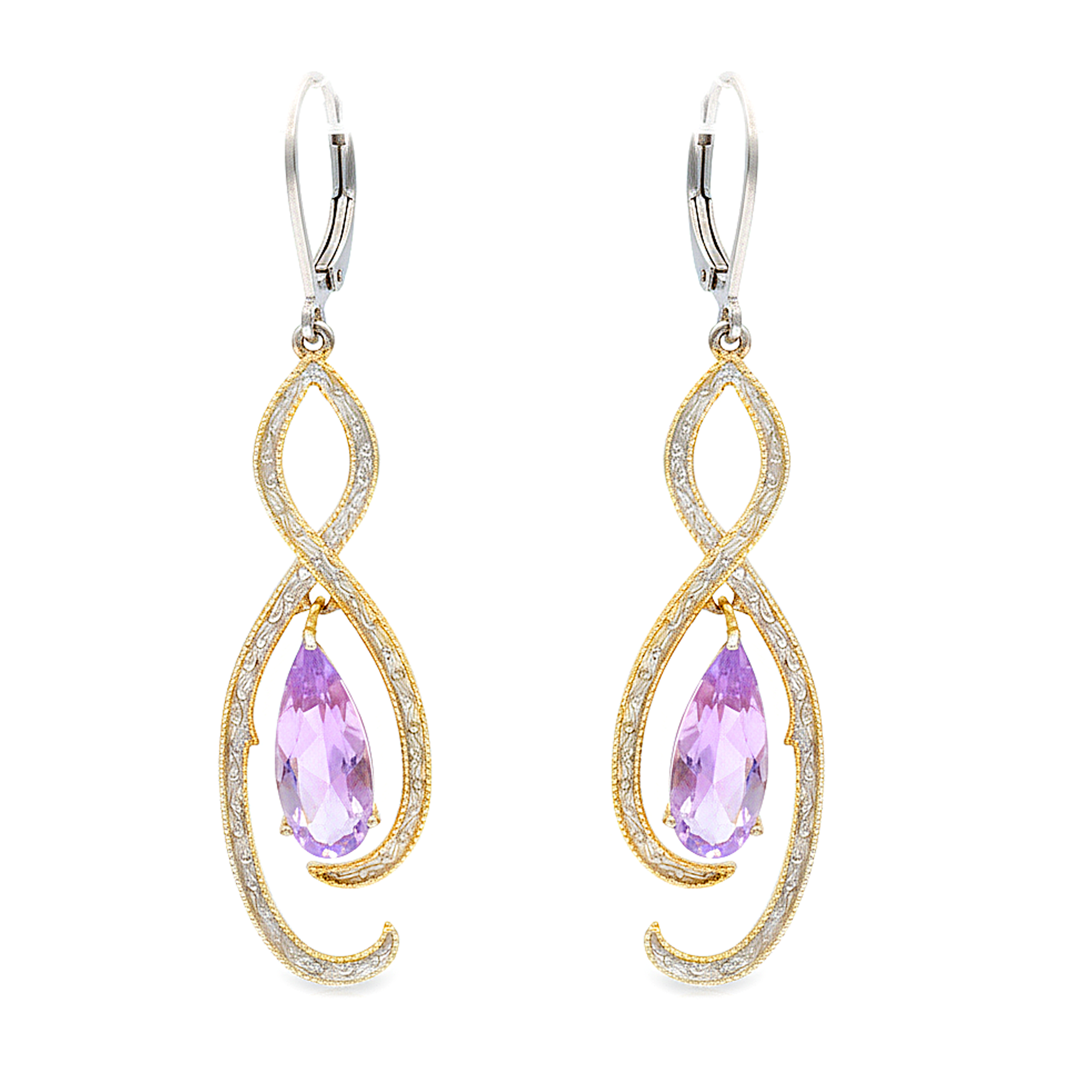 Gems en Vogue 24K Palladium Silver 3.92ctw Pink Amethyst Drop Earrings