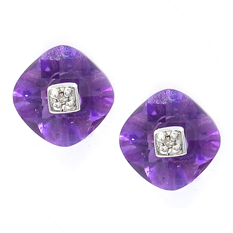 Golden Jewel 14K White Gold 2.82ctw Amethyst & Diamond Stud Earrings