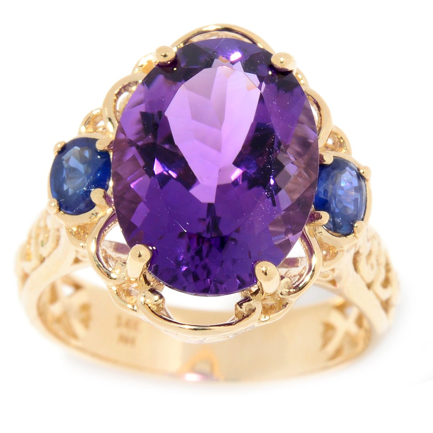 Gems en Vogue 14K Gold 6.60ctw Ametista do Sul Amethyst & Ruby or Blue Sapphire Ring