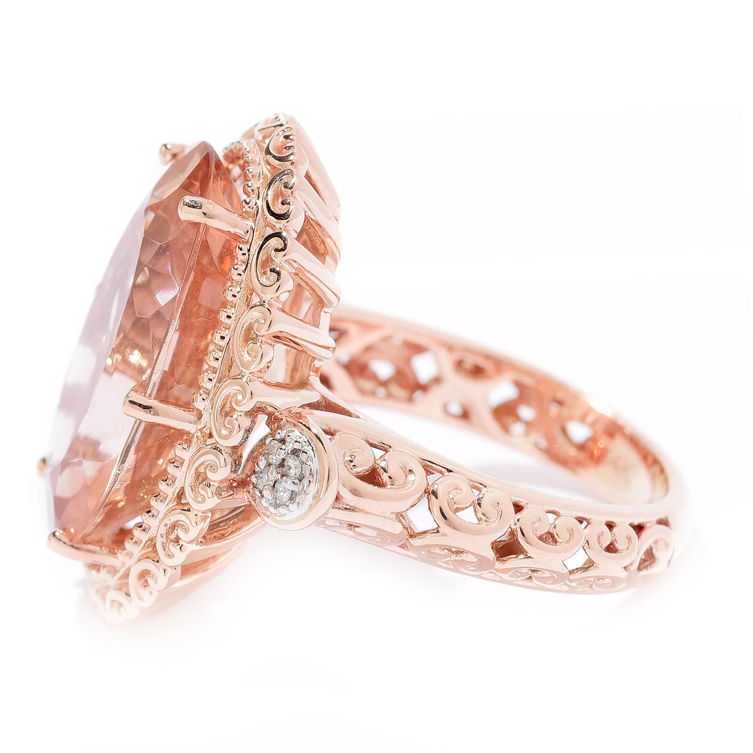 Gems en Vogue Luxe Collection, 14K Rose Gold 11.70ctw Peach Morganite and Diamond Ring