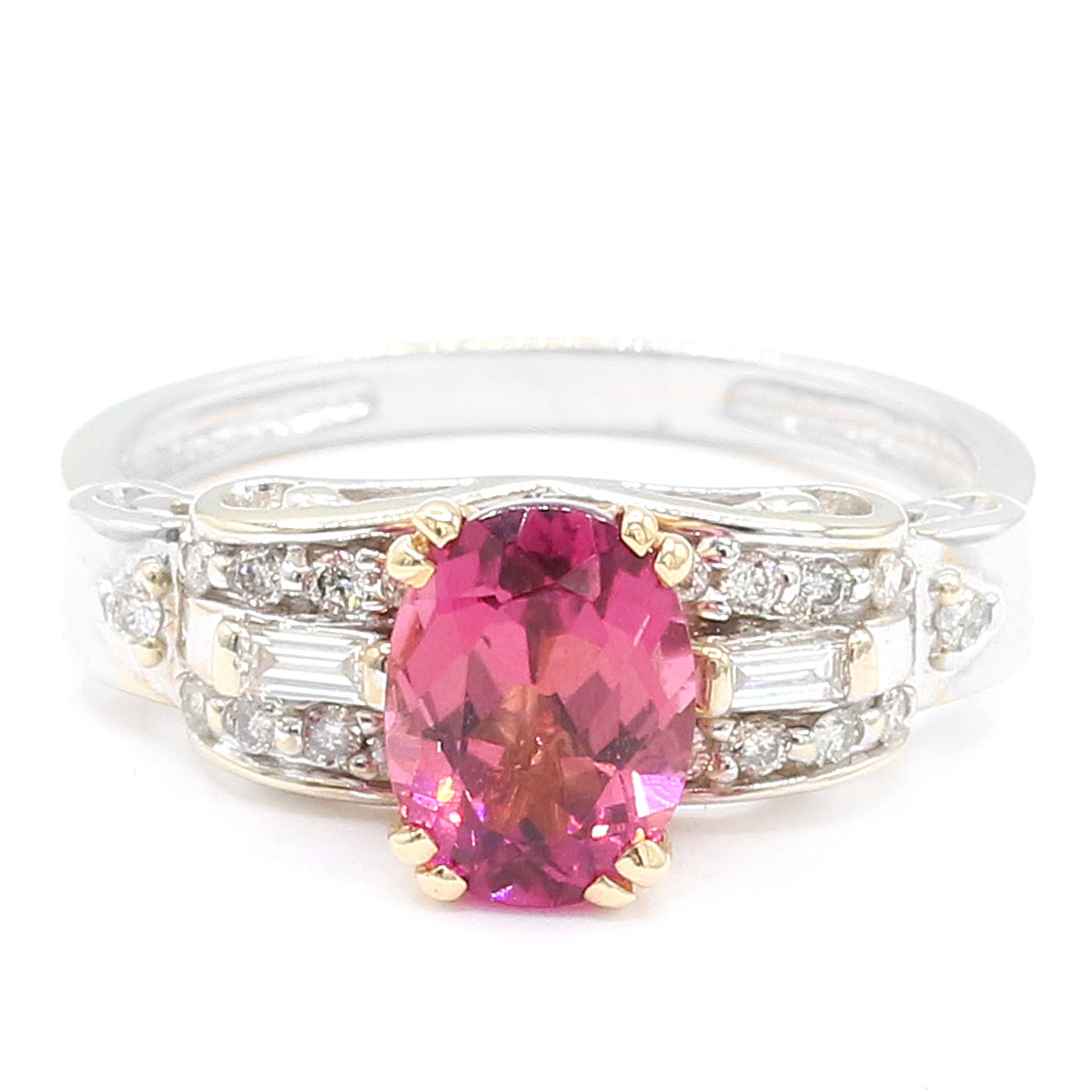 14kt Gold and Diamond Pink Tourmaline Butterfly Ring White Gold / 7