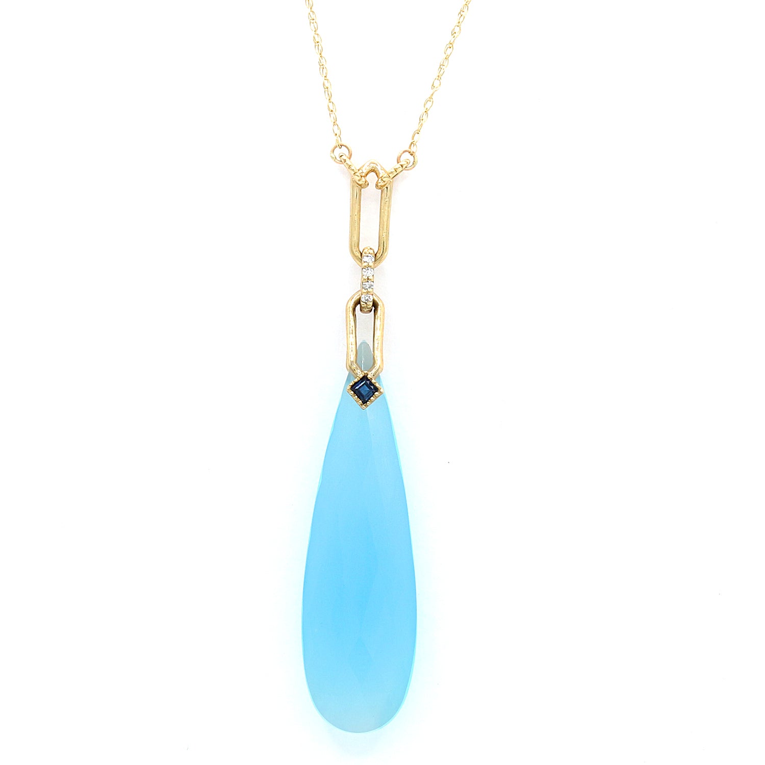 Golden Jewel 10K Yellow Gold Blue Chalcedony, Blue Sapphire & Diamond Necklace