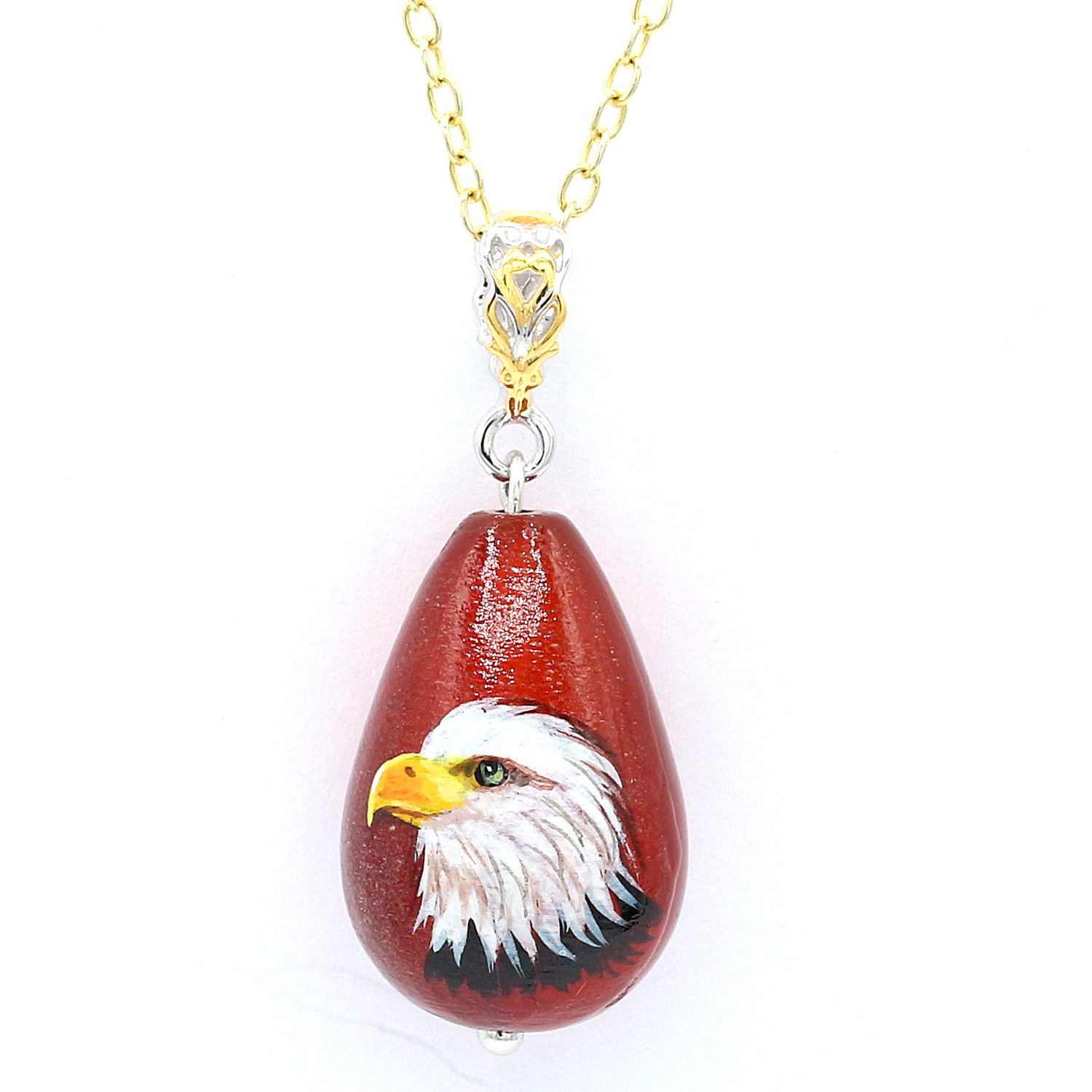Gems en Vogue One-of-a-Kind Painted Carnelian Eagle Drop Pendant