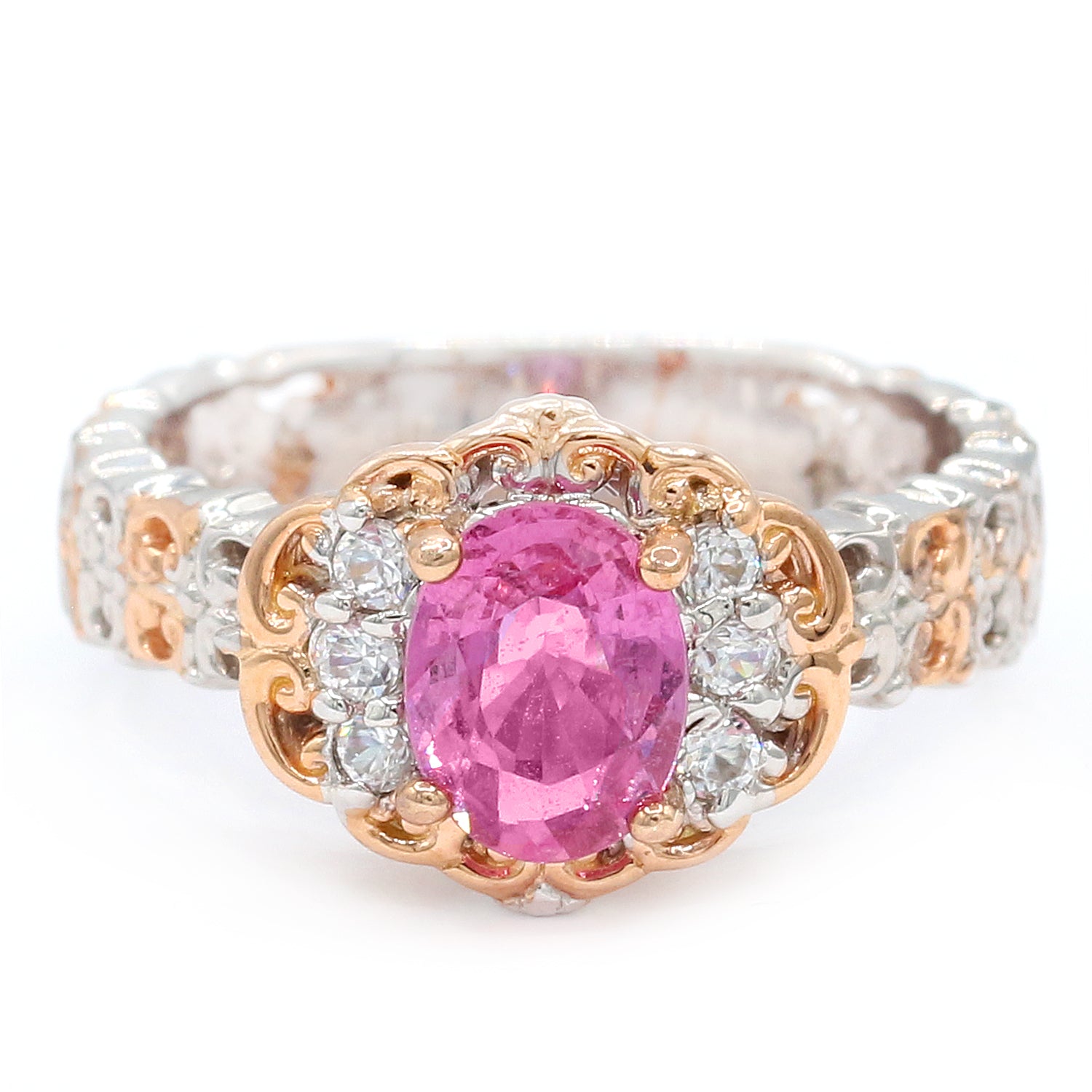 Gems en Vogue 1.90ctw Pink Sapphire & White Zircon Ring