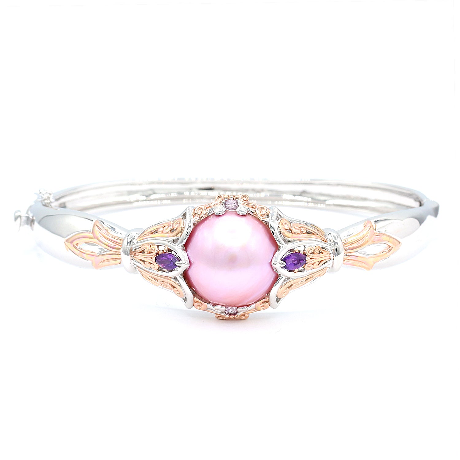 Gems en Vogue Choice of Mabe Pearl, Amethyst & Blue Sapphire Bangle Bracelet