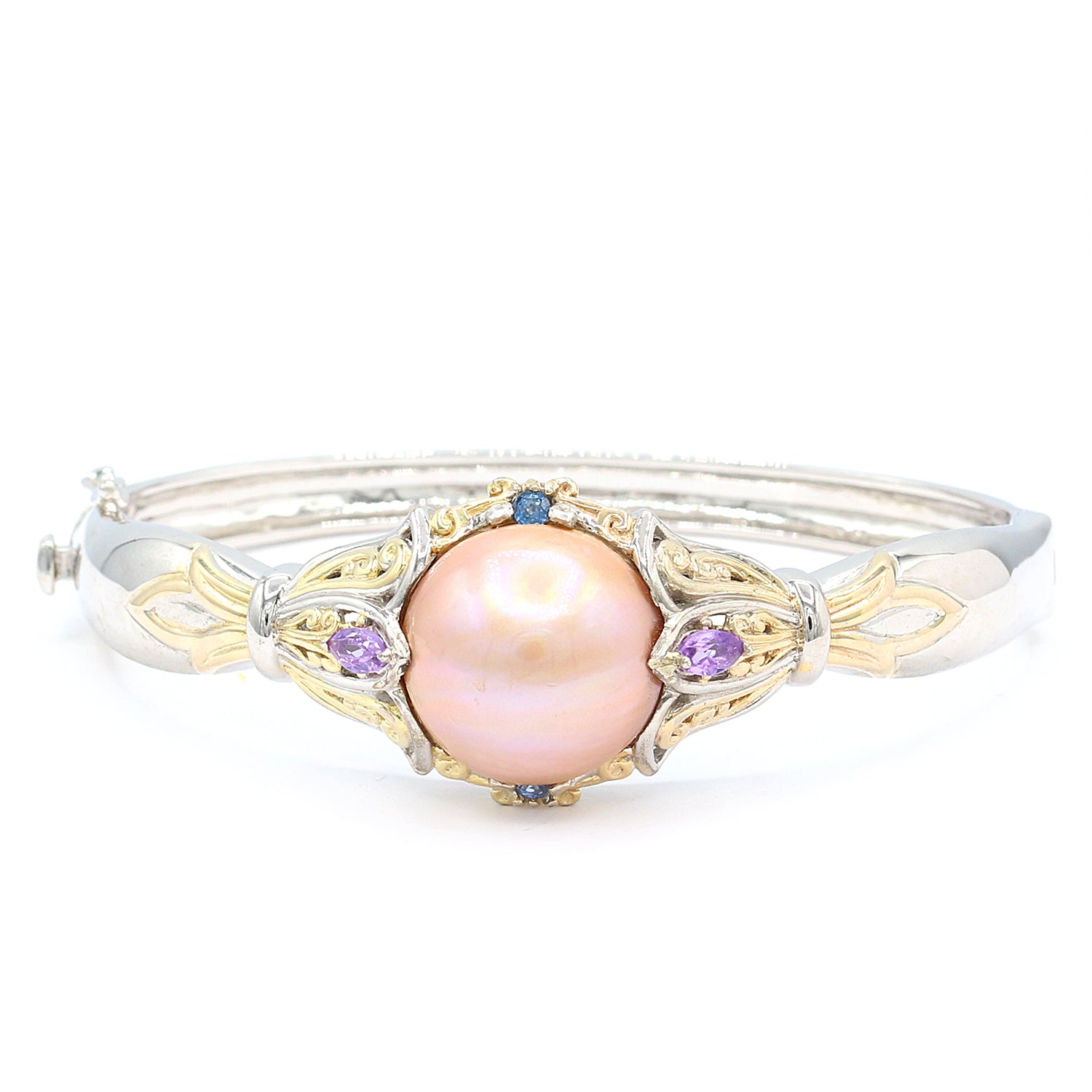 Gems en Vogue Choice of Mabe Pearl, Amethyst & Blue Sapphire Bangle Bracelet