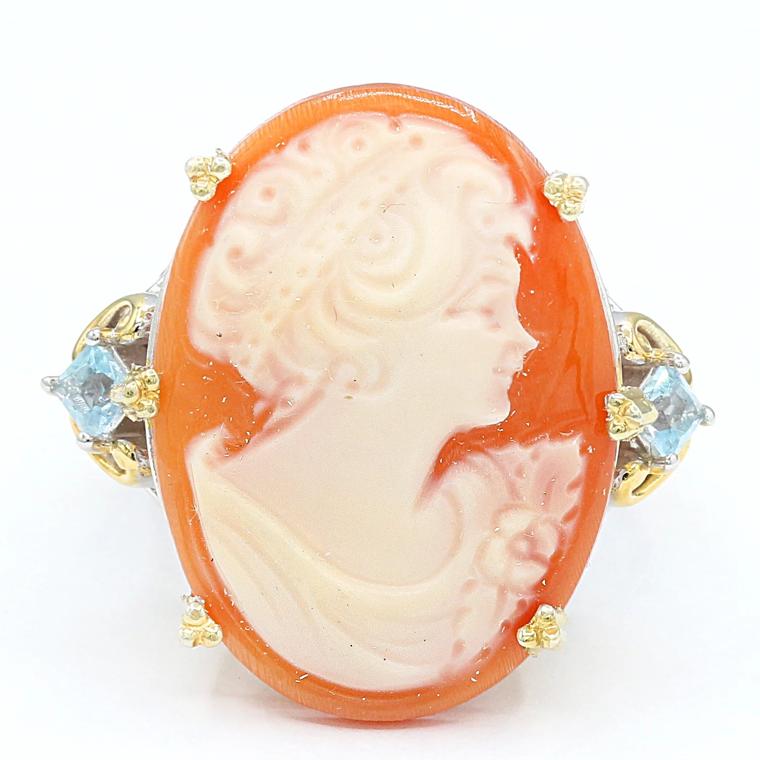 Gems en Vogue Carved Cameo & Blue Topaz Lady Ring